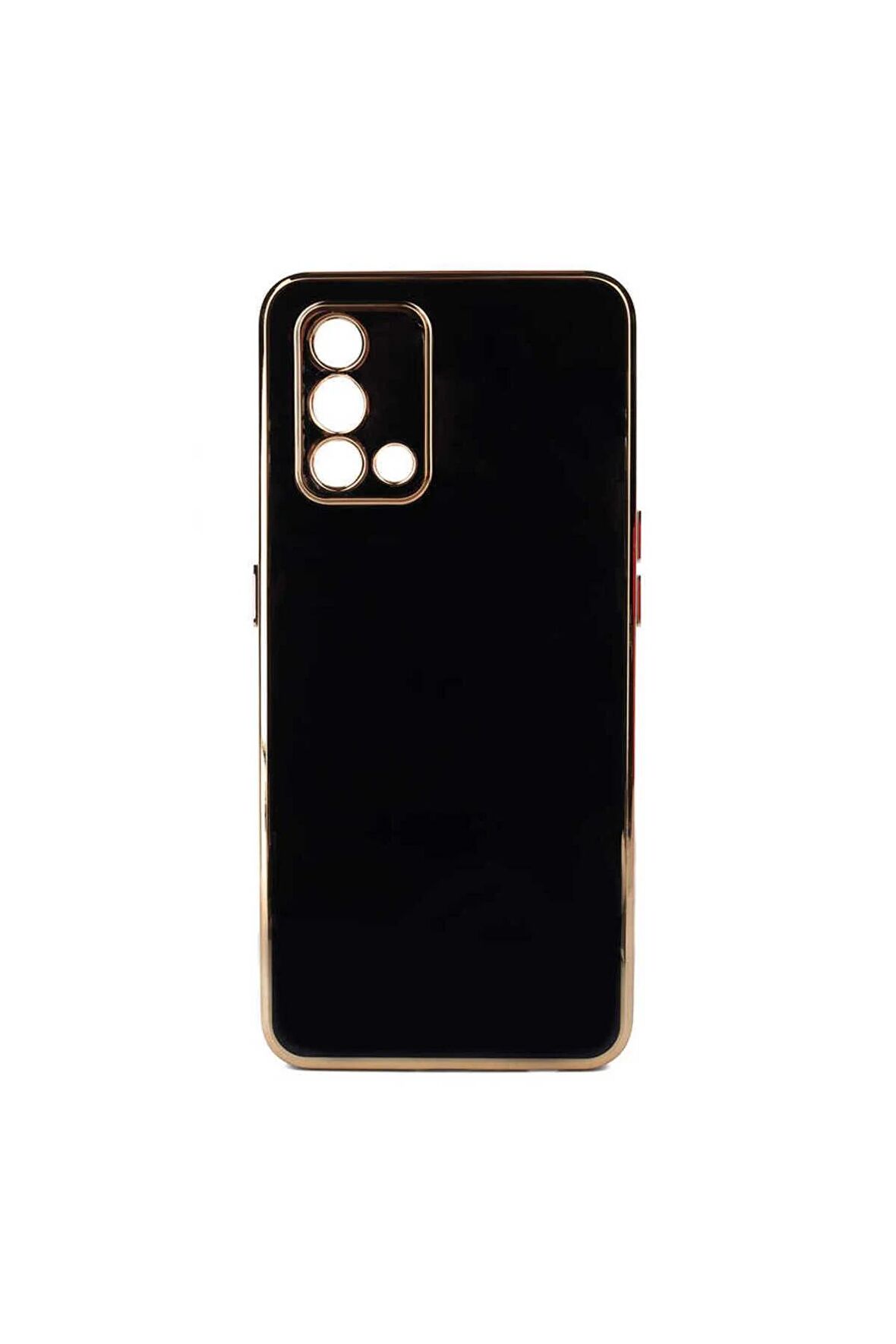 Oppo A74 4G Kılıf Kenarları Gold Kamera Korumalı Renkli Pastel Silikon Siyah