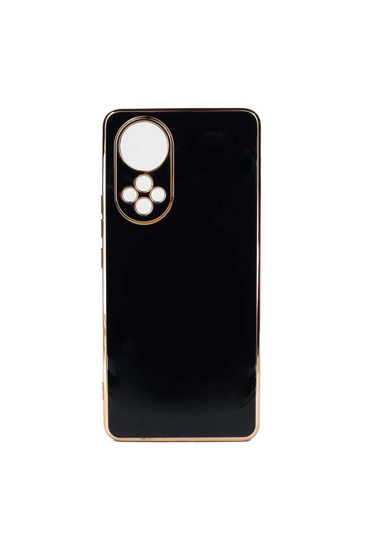 Huawei Nova 9 Kılıf Kenarları Gold Kamera Korumalı Renkli Pastel Silikon Siyah