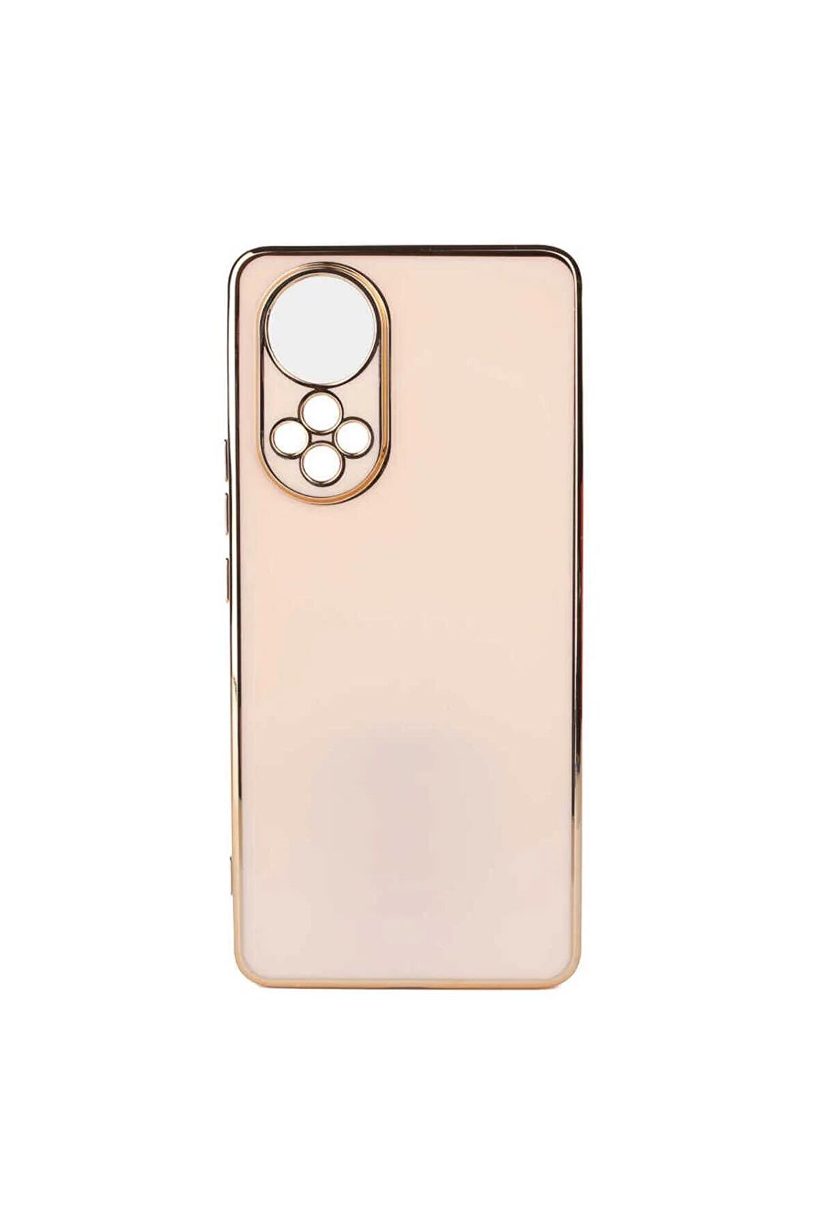 Huawei Honor 50 Kılıf Kenarları Gold Kamera Korumalı Renkli Pastel Silikon Rose Gold