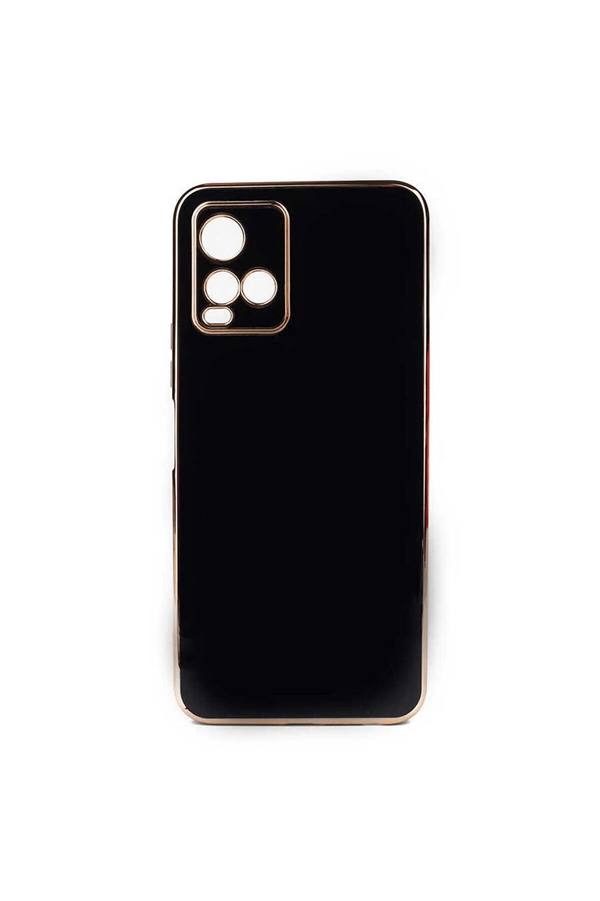Vivo Y21S Kılıf Kenarları Gold Kamera Korumalı Renkli Pastel Silikon Siyah