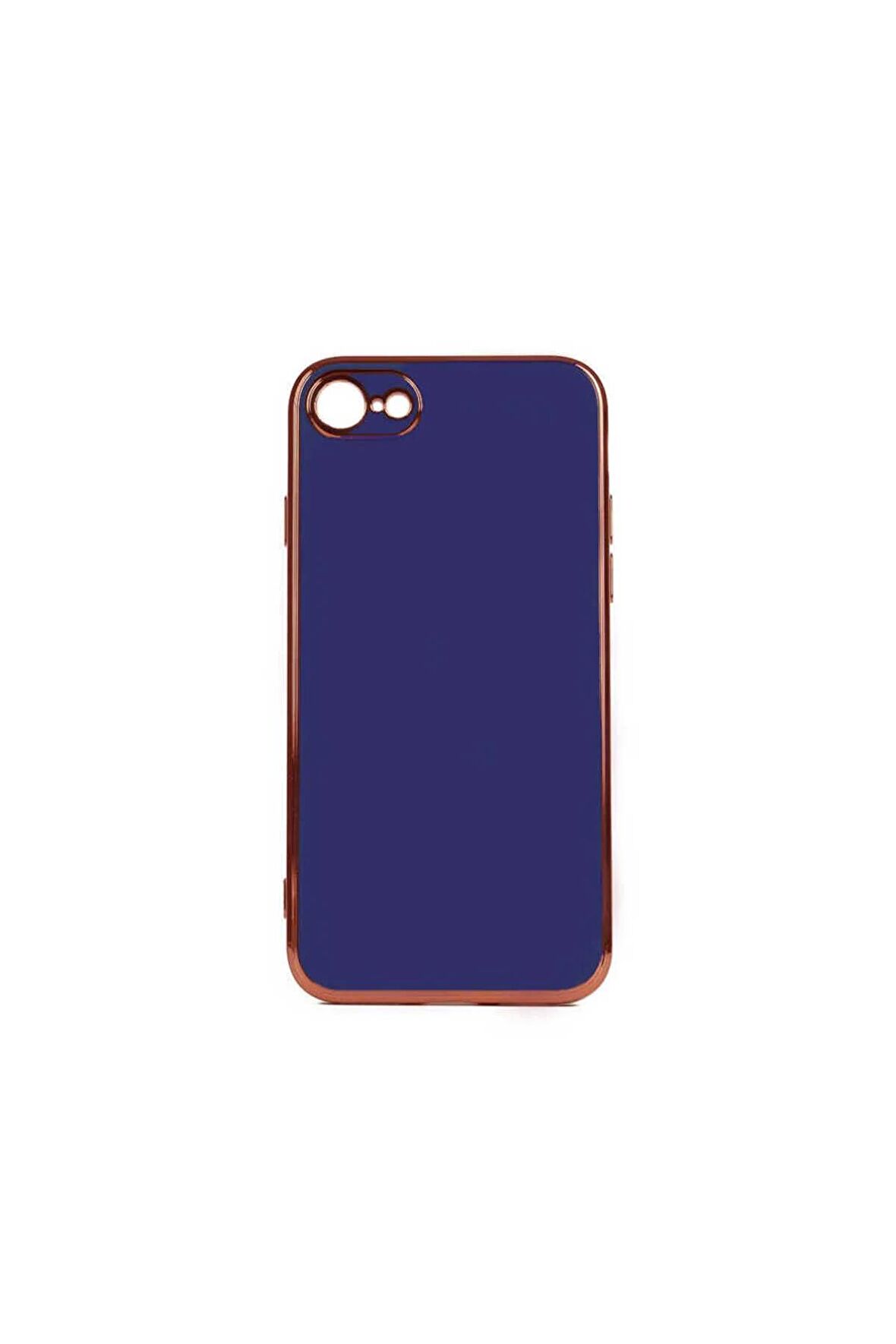Apple iPhone 7 Kılıf Kenarları Gold Kamera Korumalı Renkli Pastel Silikon Lacivert