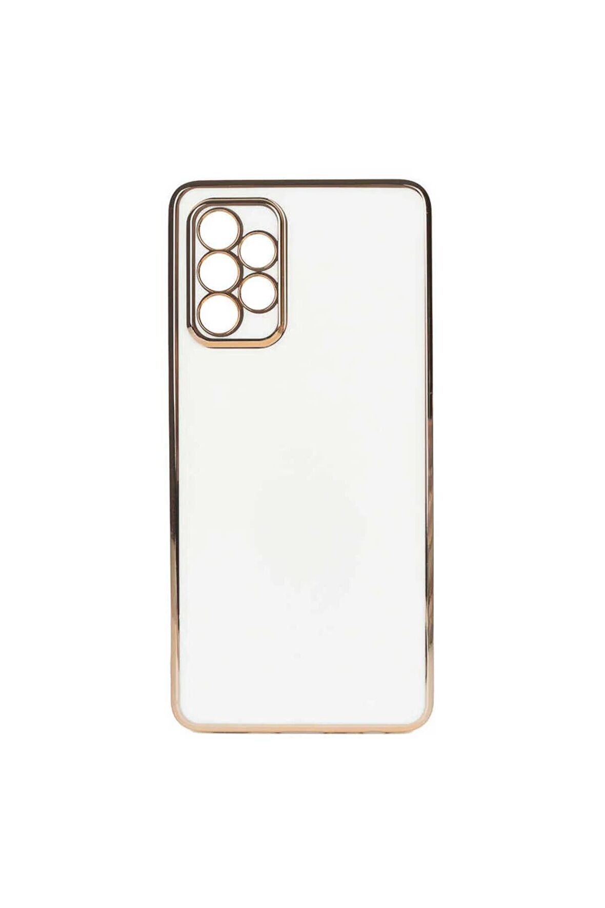 Samsung Galaxy A33 5G Kılıf Kenarları Gold Kamera Korumalı Renkli Pastel Silikon Beyaz