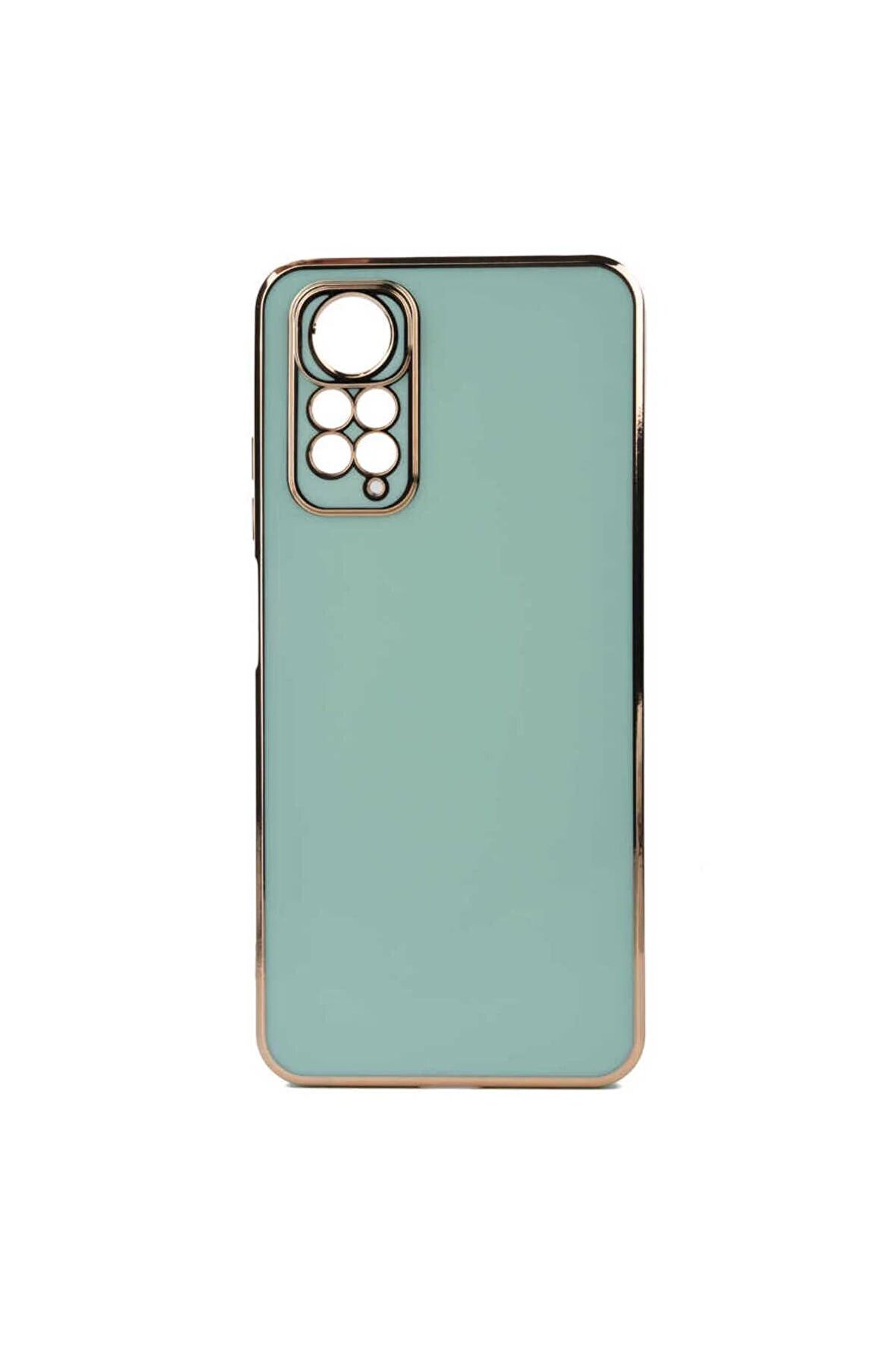 Xiaomi Redmi Note 11 Global Kılıf Kenarları Gold Kamera Korumalı Renkli Pastel Silikon Açık Yeşil