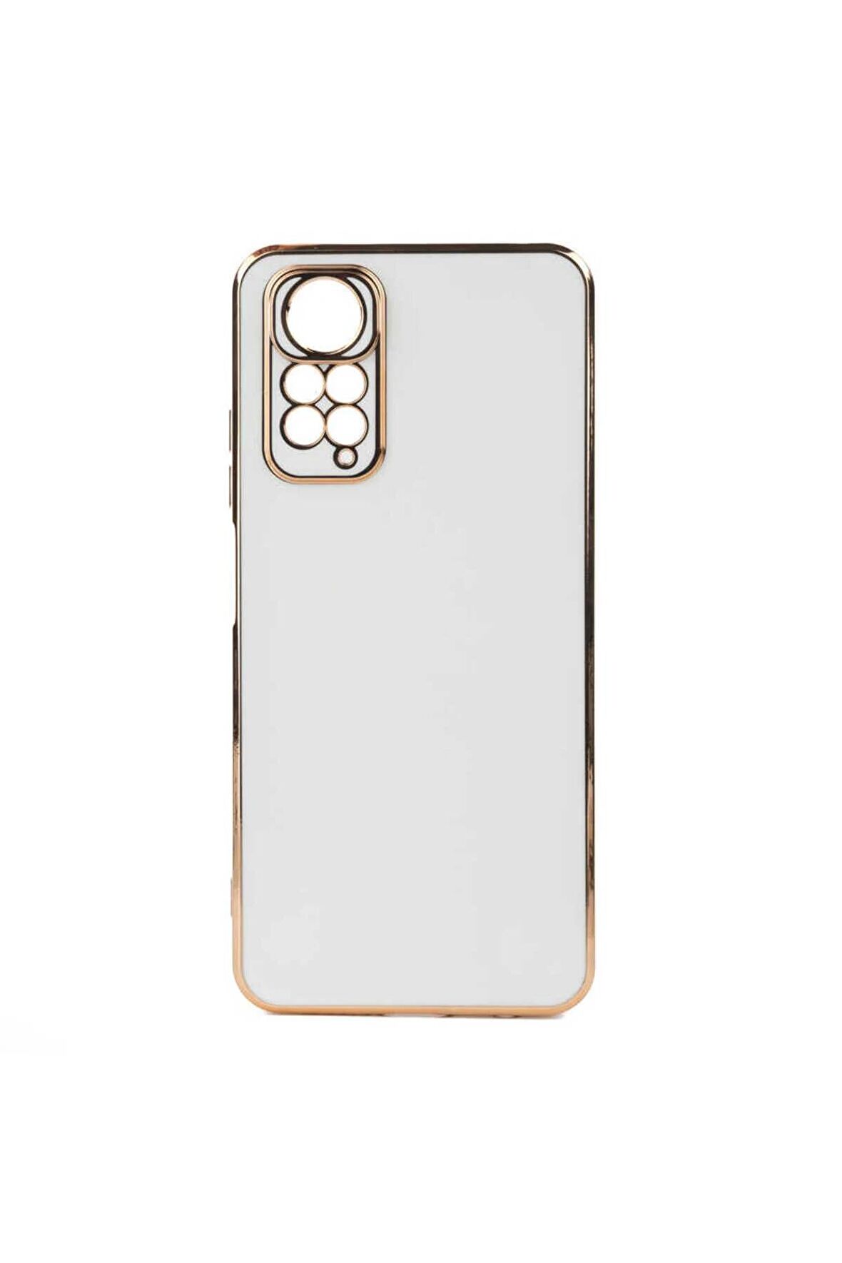 Xiaomi Redmi Note 11S Global Kılıf Kenarları Gold Kamera Korumalı Renkli Pastel Silikon Beyaz