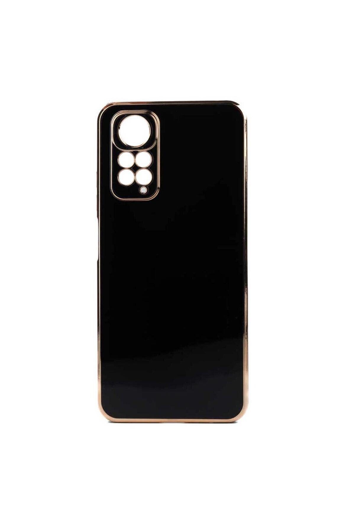 Xiaomi Redmi Note 11S Global Kılıf Kenarları Gold Kamera Korumalı Renkli Pastel Silikon Siyah