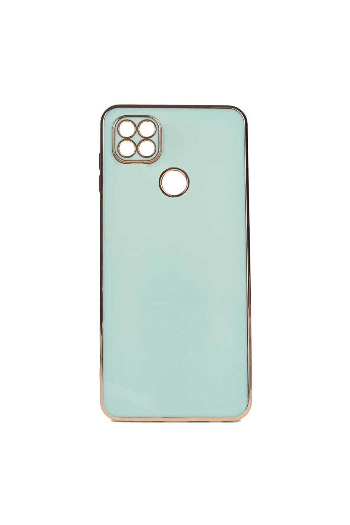 Xiaomi Redmi 9C Kılıf Kenarları Gold Kamera Korumalı Renkli Pastel Silikon Açık Yeşil