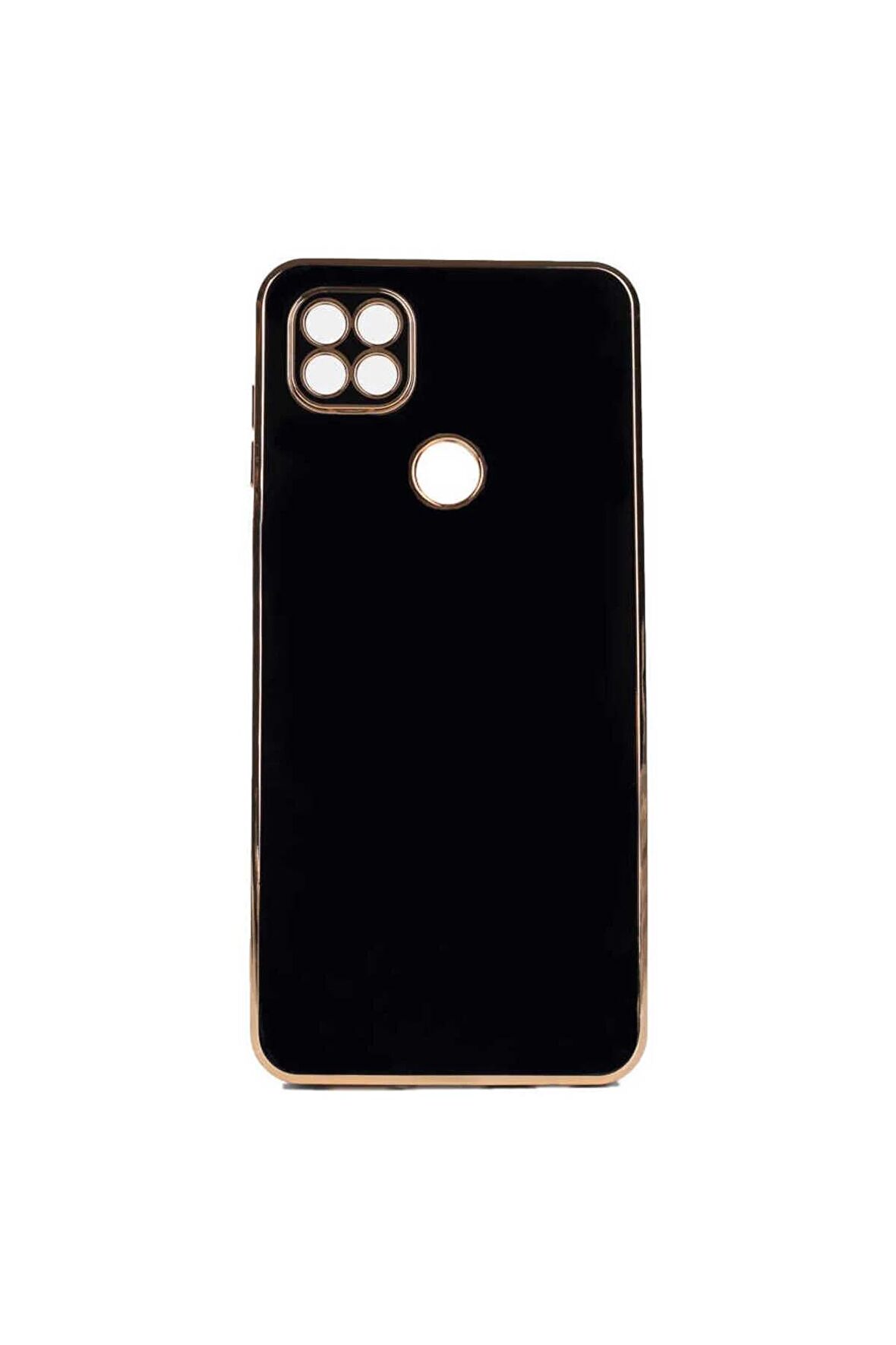 Xiaomi Redmi 9C Kılıf Kenarları Gold Kamera Korumalı Renkli Pastel Silikon Siyah