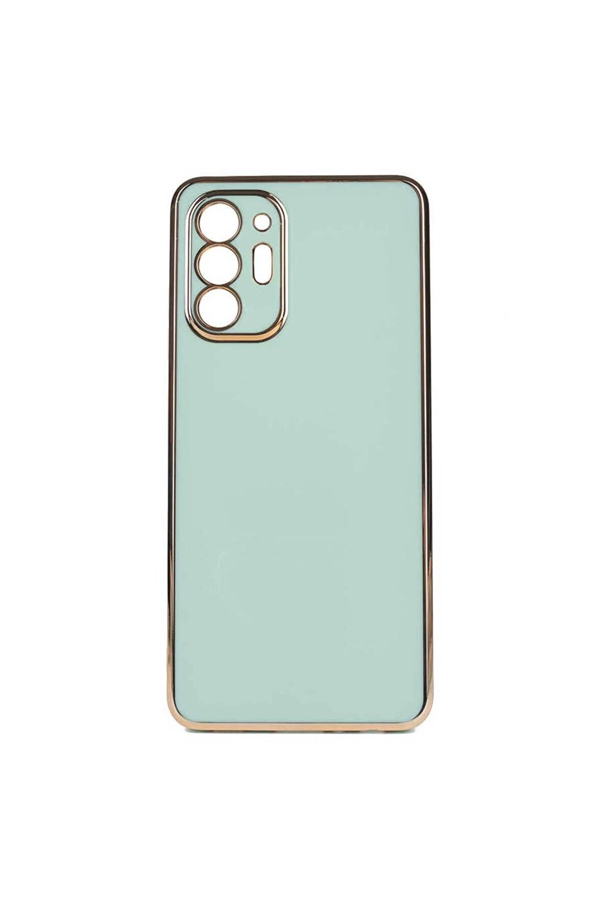 Samsung Galaxy Note 20 Ultra Kılıf Kenarları Gold Kamera Korumalı Renkli Pastel Silikon Açık Yeşil