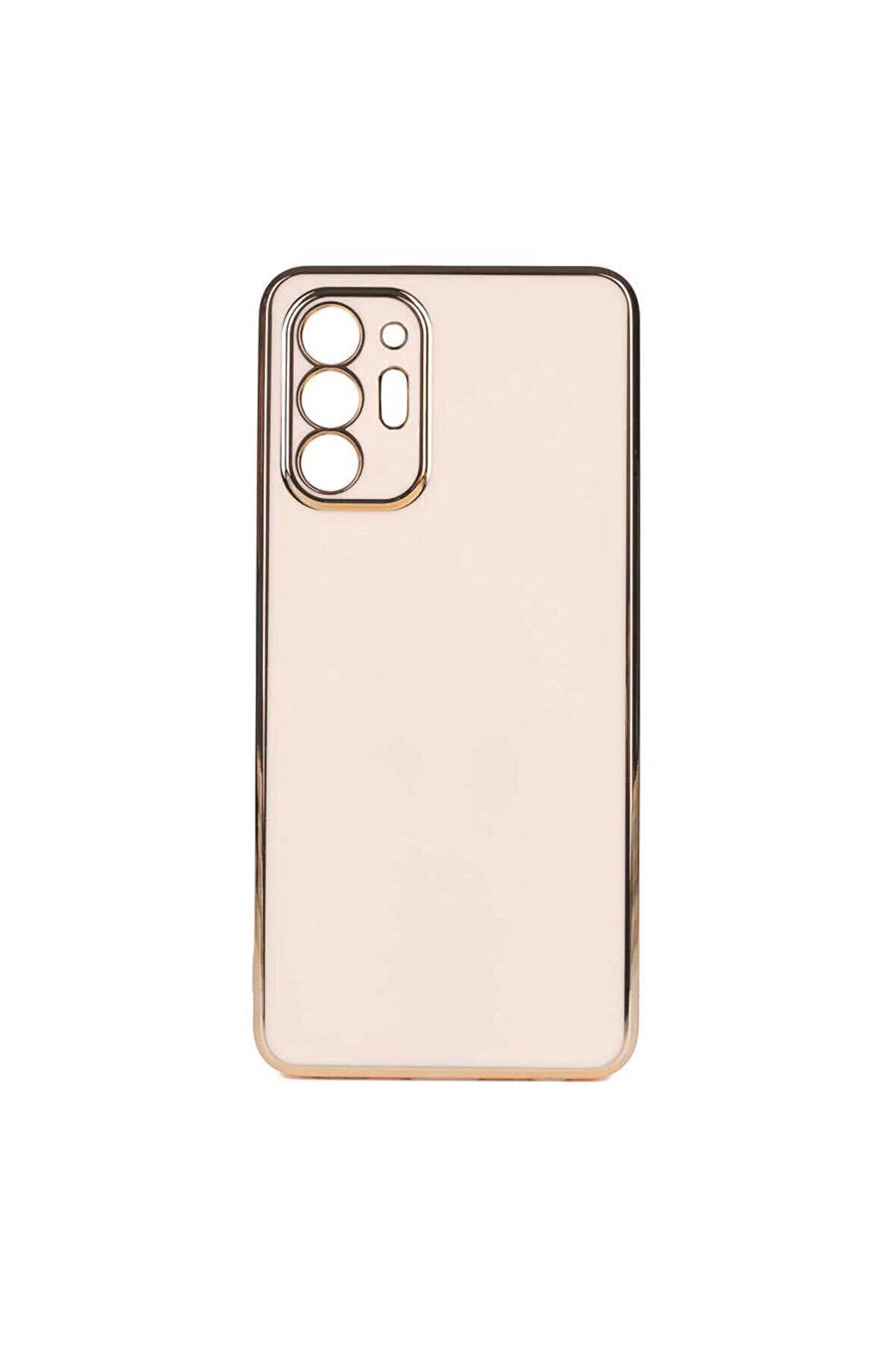 Samsung Galaxy Note 20 Ultra Kılıf Kenarları Gold Kamera Korumalı Renkli Pastel Silikon Rose Gold