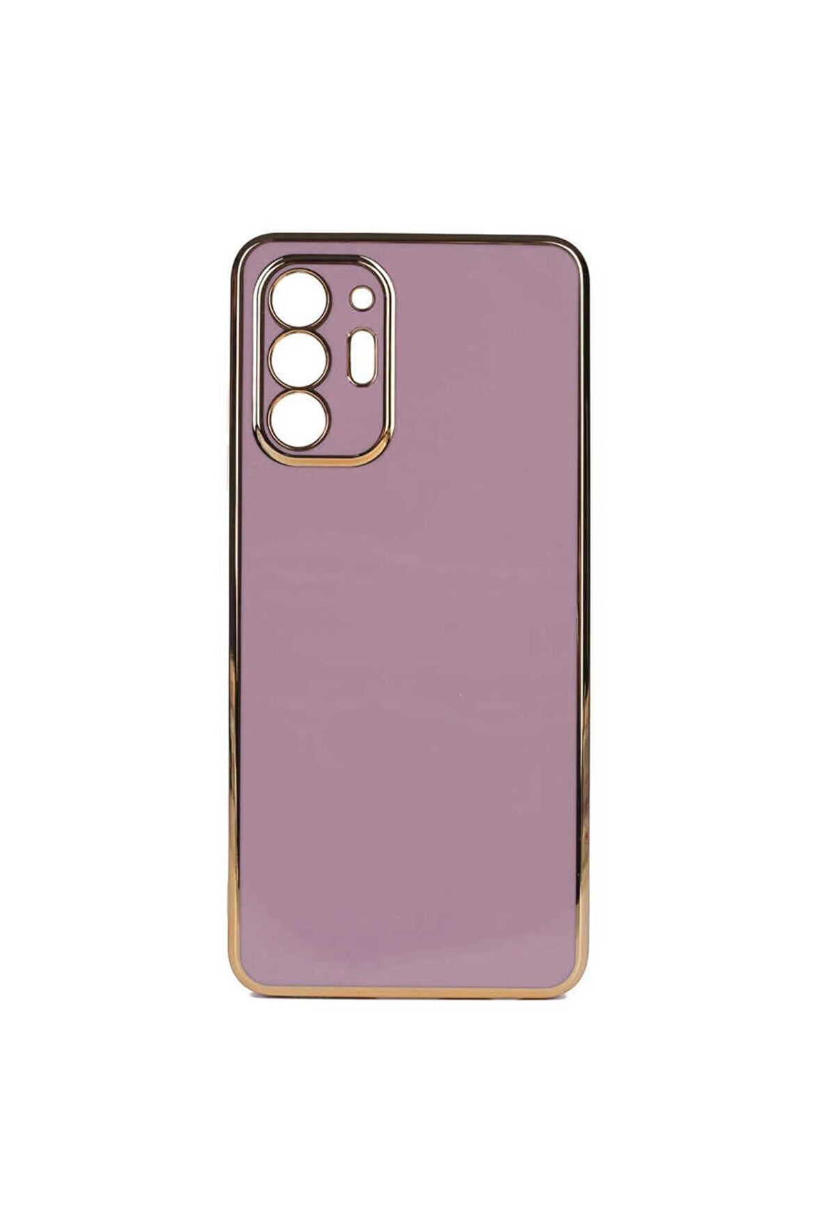Samsung Galaxy Note 20 Ultra Kılıf Kenarları Gold Kamera Korumalı Renkli Pastel Silikon Mor