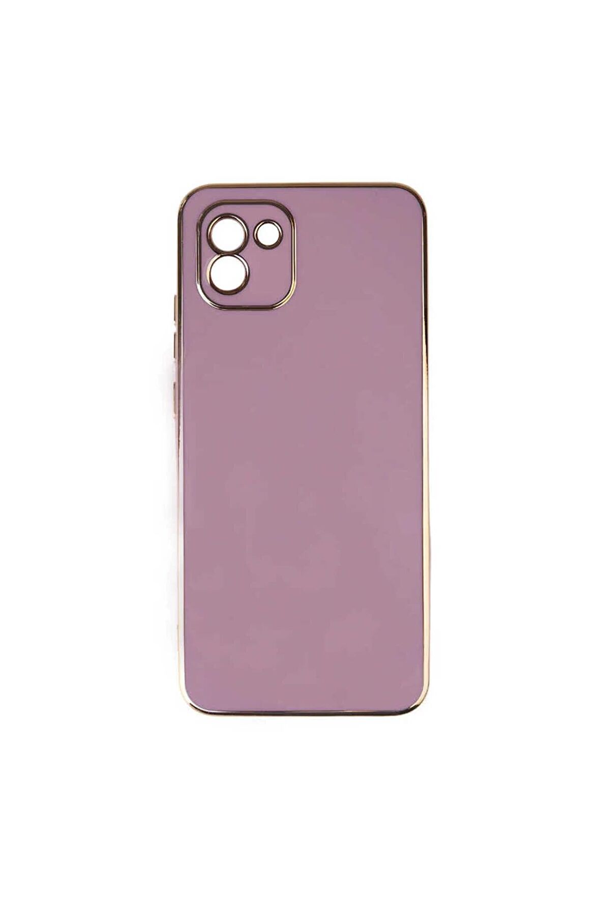 Samsung Galaxy A03 Kılıf Kenarları Gold Kamera Korumalı Renkli Pastel Silikon Mor