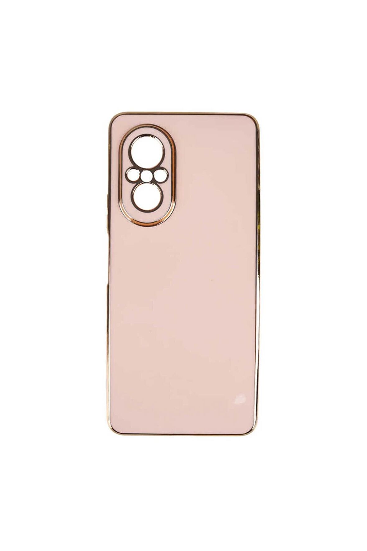 Huawei Nova 9 SE Kılıf Kenarları Gold Kamera Korumalı Renkli Pastel Silikon Rose Gold