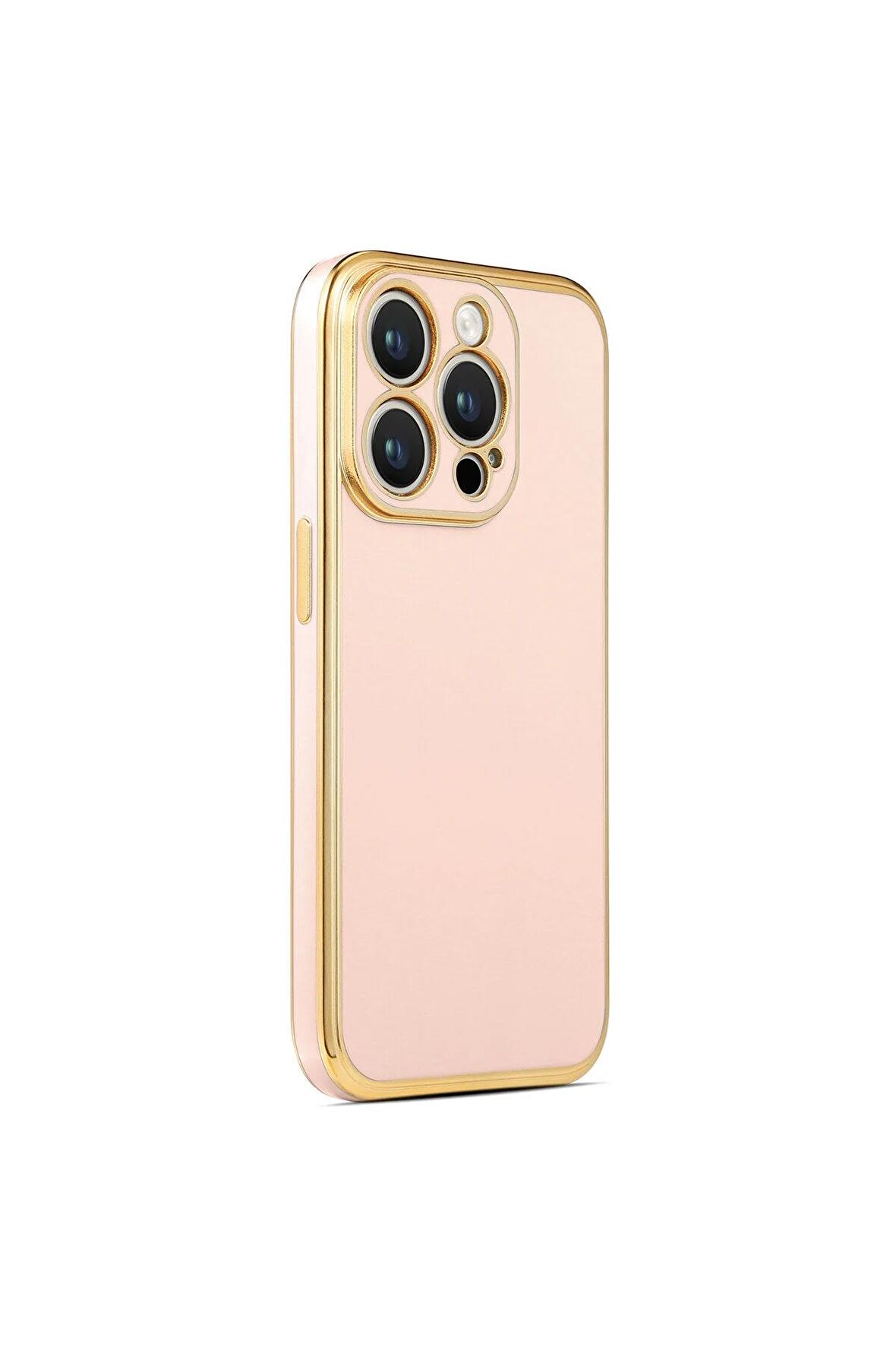 Apple iPhone 14 Pro Max Kılıf Kenarları Gold Kamera Korumalı Renkli Pastel Silikon Rose Gold