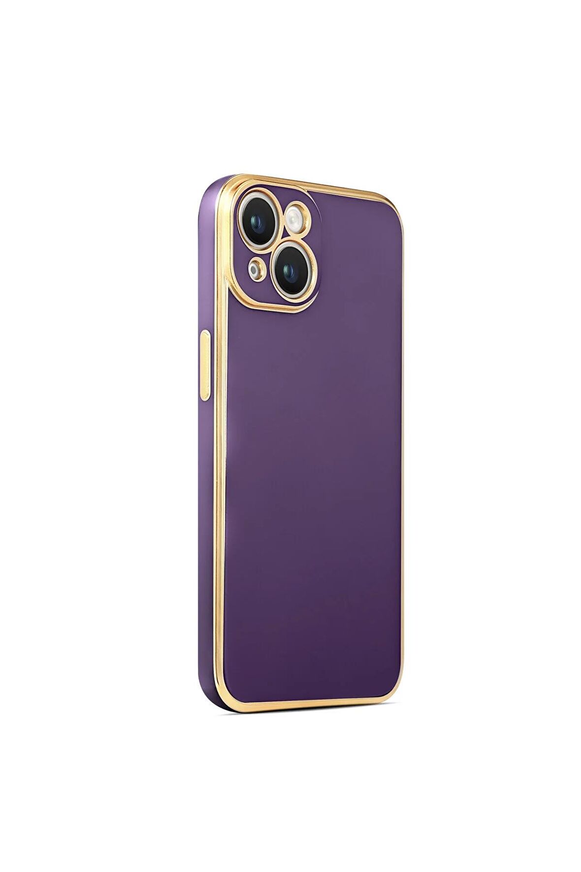Apple iPhone 14 Plus Kılıf Kenarları Gold Kamera Korumalı Renkli Pastel Silikon Derin Mor