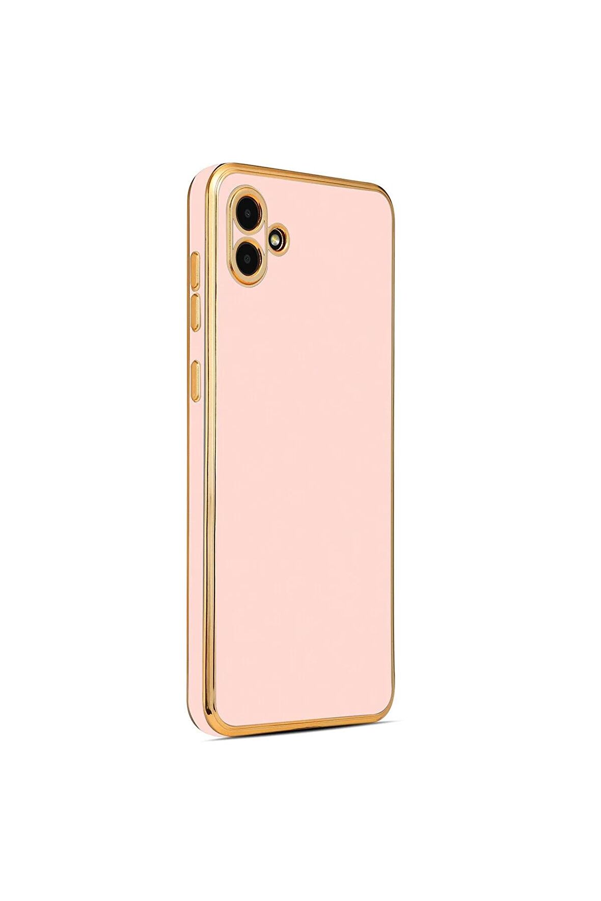 Samsung Galaxy A04 Kılıf Kenarları Gold Kamera Korumalı Renkli Pastel Silikon Rose Gold