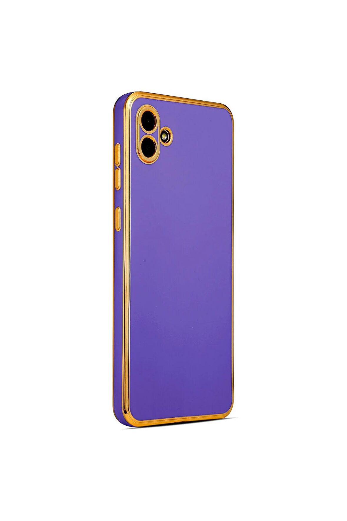 Samsung Galaxy A04 Kılıf Kenarları Gold Kamera Korumalı Renkli Pastel Silikon Derin Mor