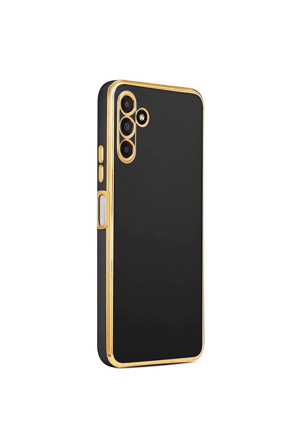 Samsung Galaxy A04S Kılıf Kenarları Gold Kamera Korumalı Renkli Pastel Silikon Siyah