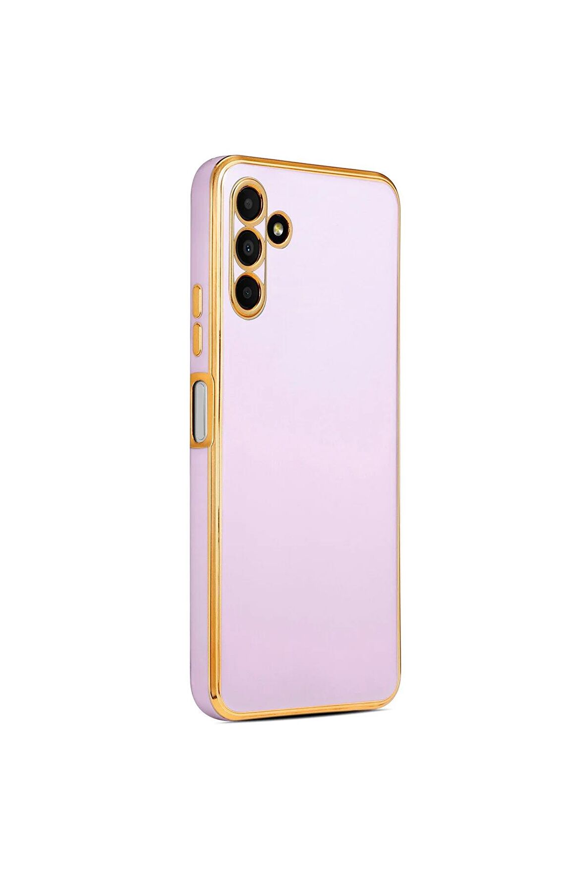 Samsung Galaxy A04S Kılıf Kenarları Gold Kamera Korumalı Renkli Pastel Silikon Lila