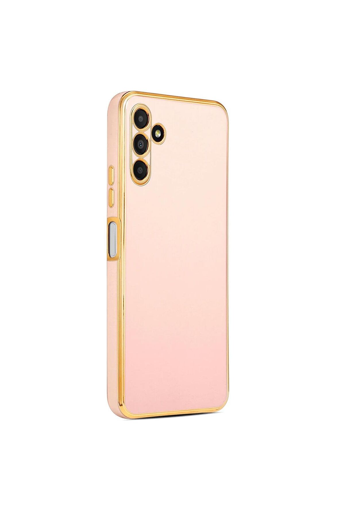 Samsung Galaxy A04S Kılıf Kenarları Gold Kamera Korumalı Renkli Pastel Silikon Rose Gold