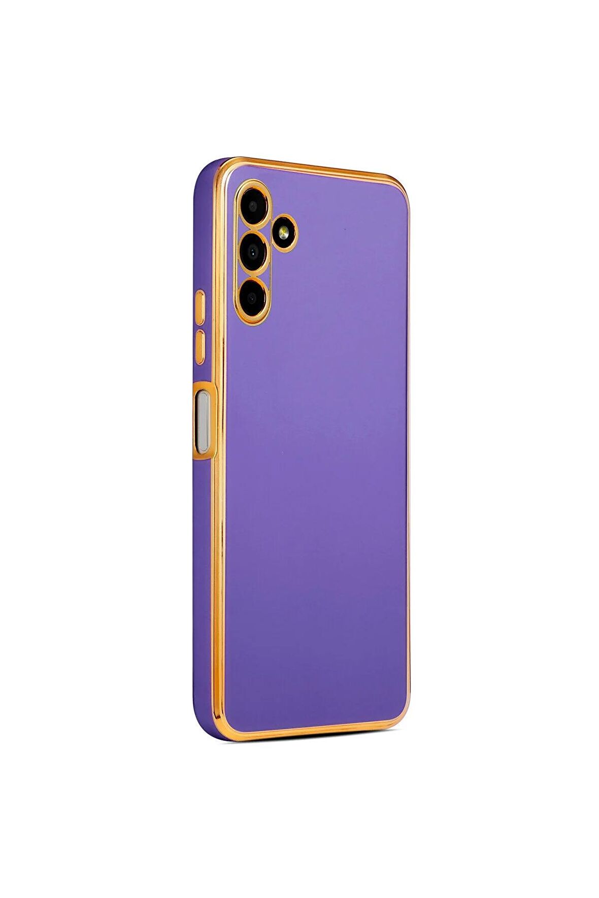 Samsung Galaxy A04S Kılıf Kenarları Gold Kamera Korumalı Renkli Pastel Silikon Derin Mor