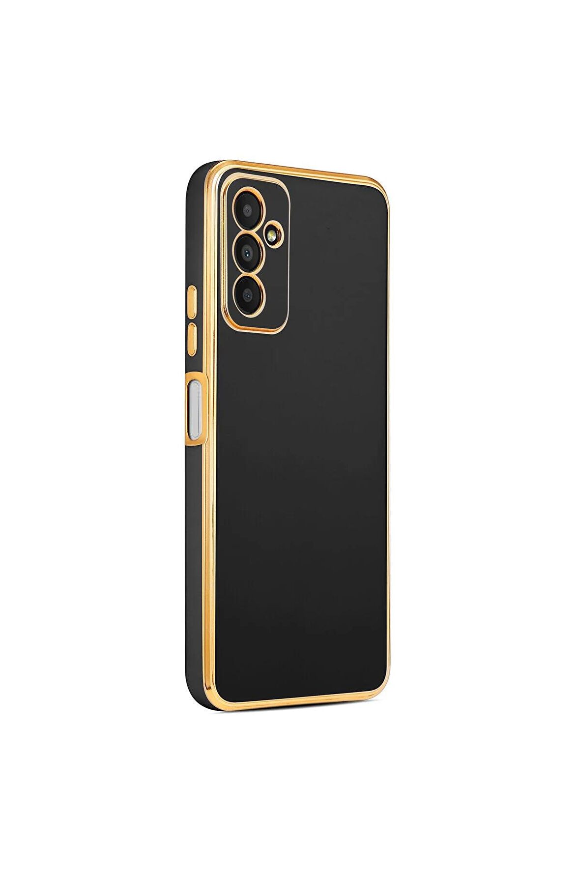 Samsung Galaxy M13 Kılıf Kenarları Gold Kamera Korumalı Renkli Pastel Silikon Siyah