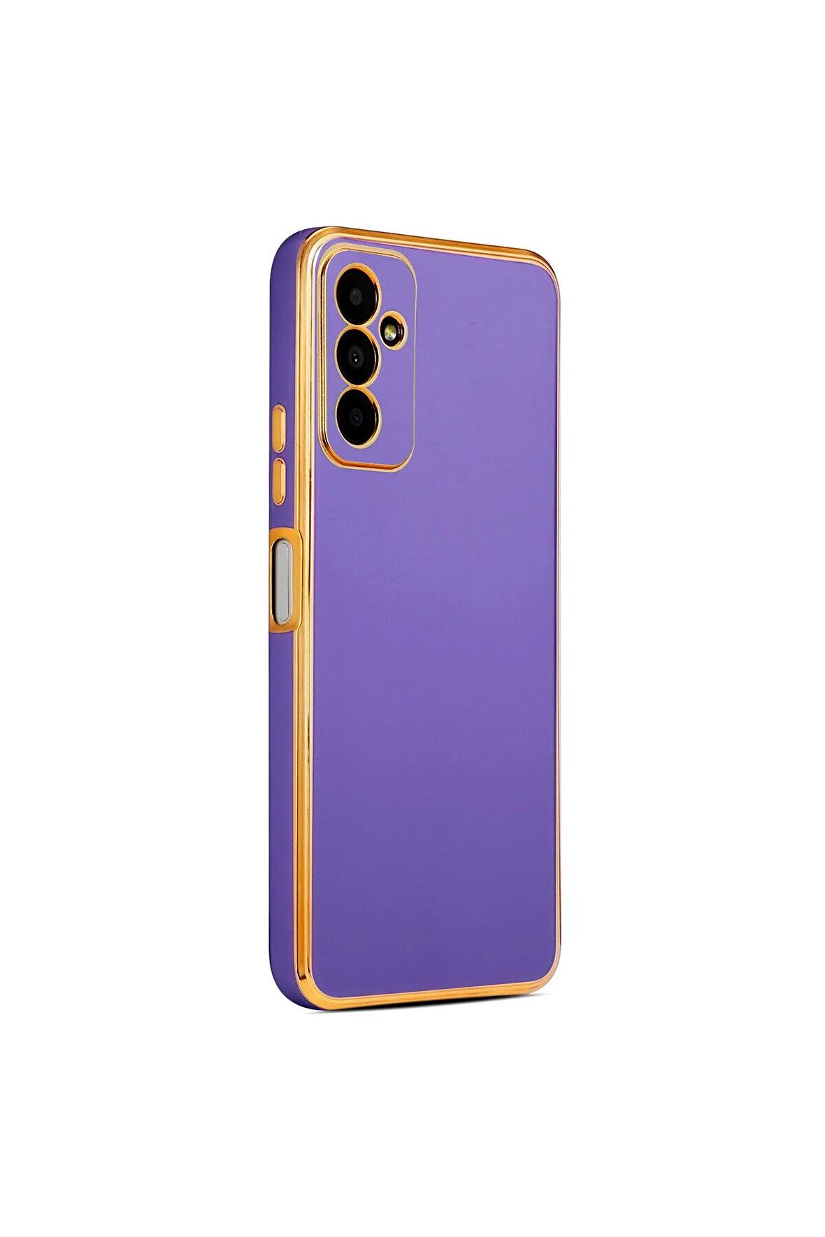 Samsung Galaxy M23 Kılıf Kenarları Gold Kamera Korumalı Renkli Pastel Silikon Derin Mor