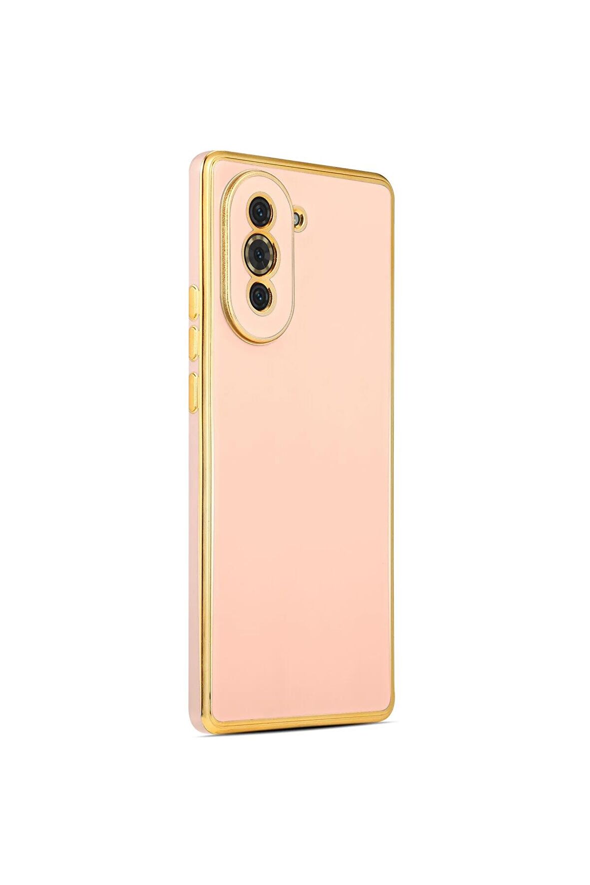 Huawei Nova 10 Kılıf Kenarları Gold Kamera Korumalı Renkli Pastel Silikon Rose Gold