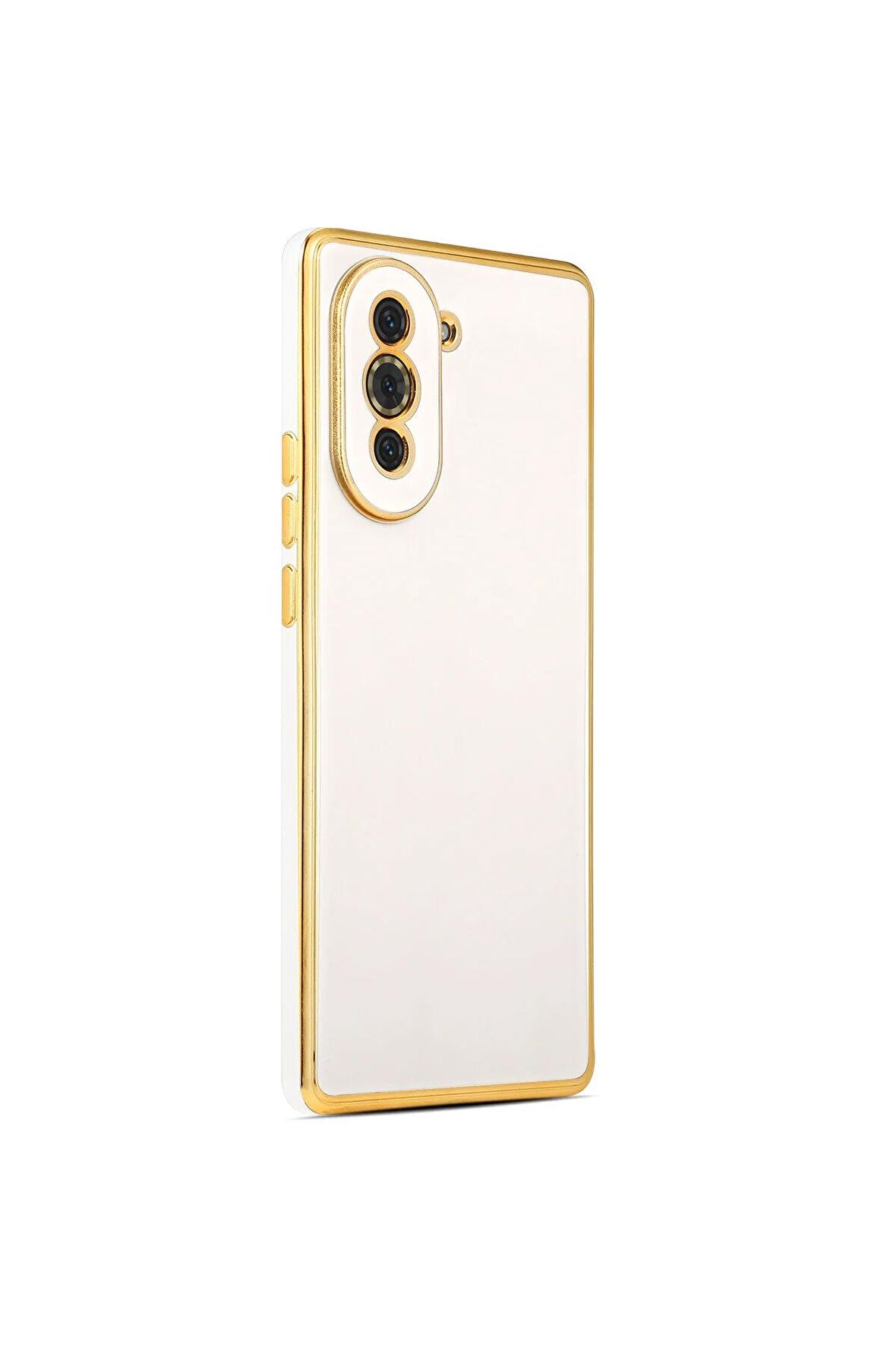 Huawei Nova 10 Kılıf Kenarları Gold Kamera Korumalı Renkli Pastel Silikon Beyaz