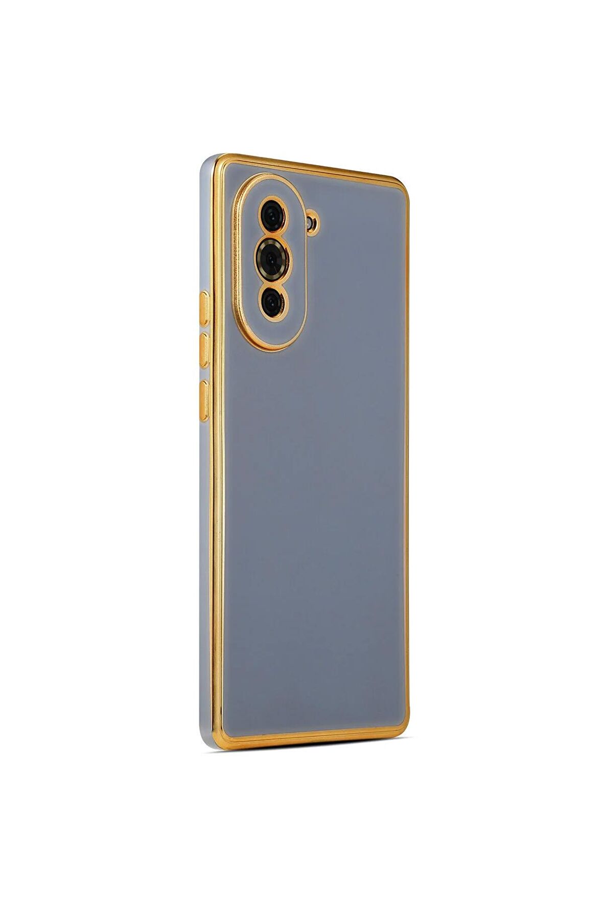 Huawei Nova 10 Kılıf Kenarları Gold Kamera Korumalı Renkli Pastel Silikon Mavi