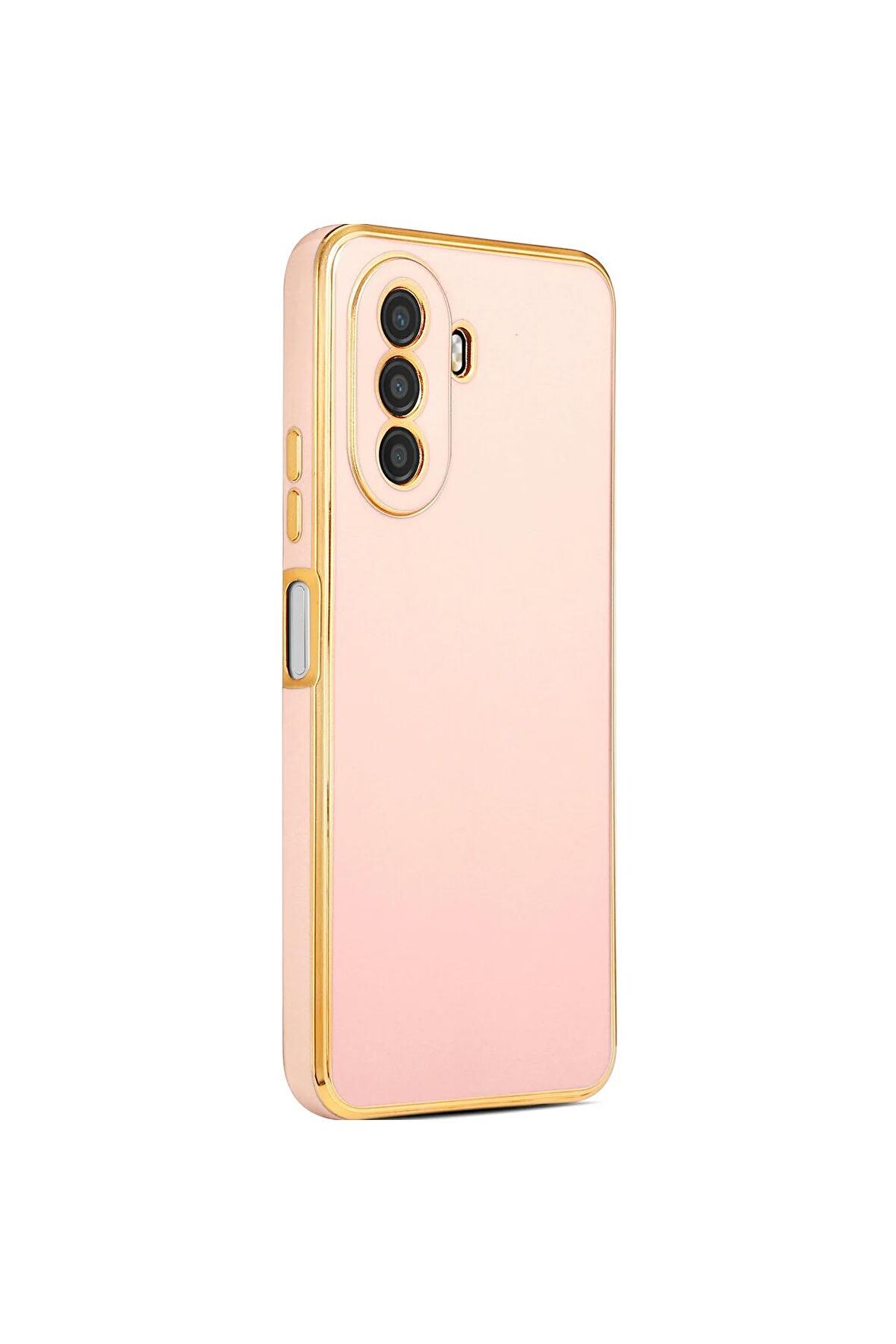 Huawei Nova Y70 Kılıf Kenarları Gold Kamera Korumalı Renkli Pastel Silikon Rose Gold
