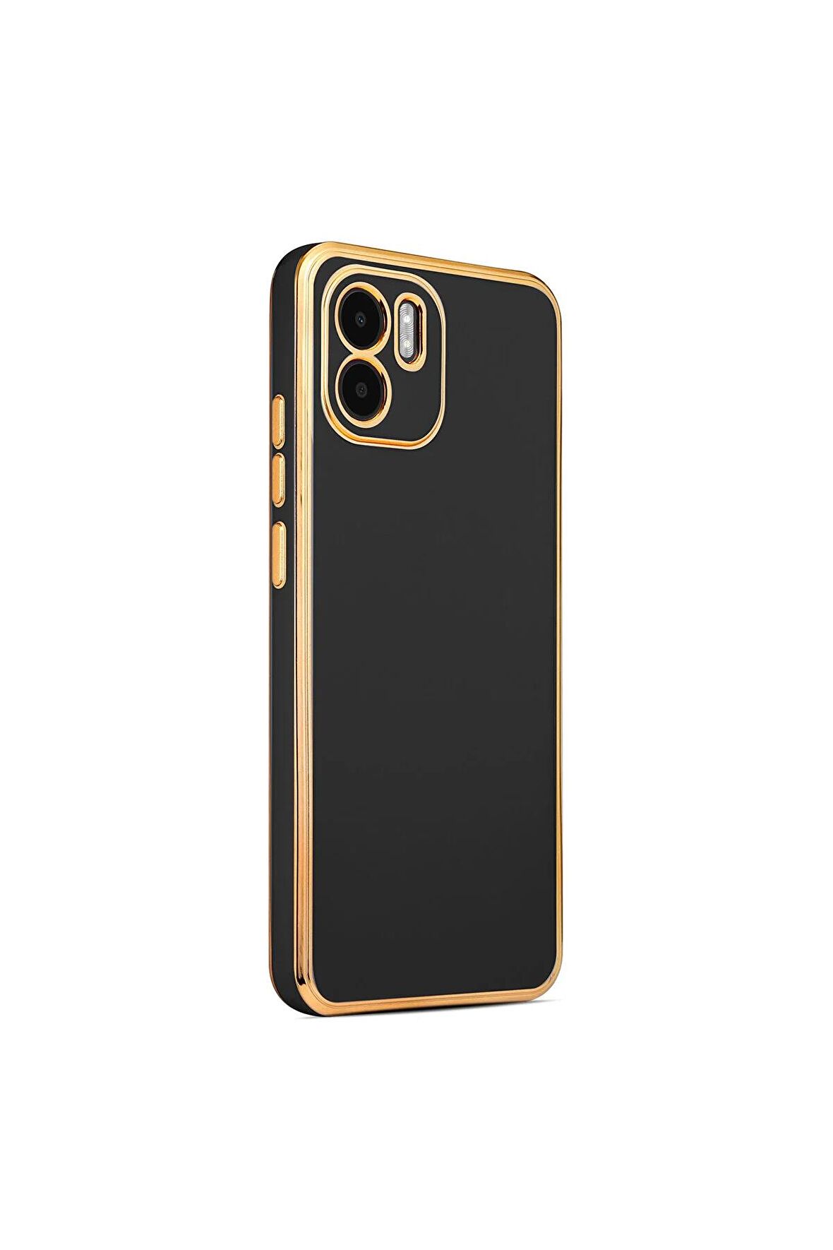 Xiaomi Redmi A1 Kılıf Kenarları Gold Kamera Korumalı Renkli Pastel Silikon Siyah