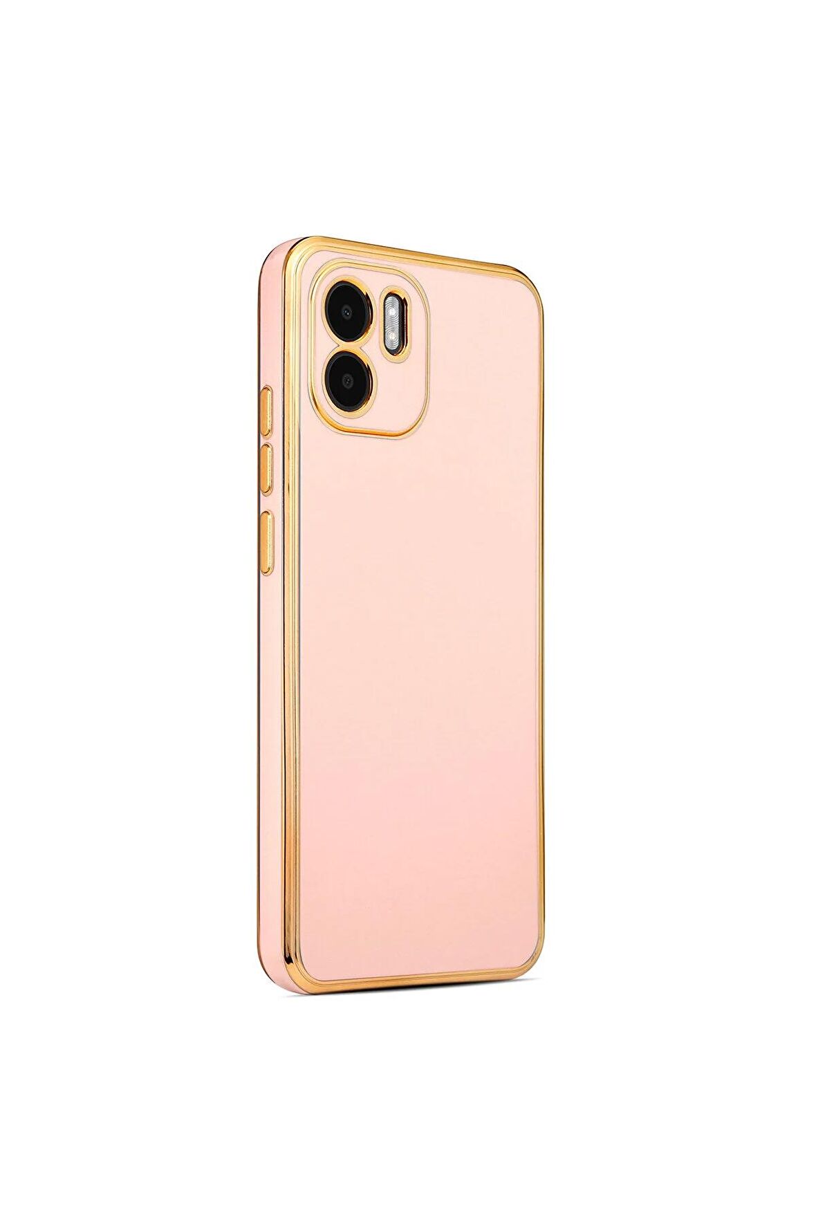 Xiaomi Redmi A1 Kılıf Kenarları Gold Kamera Korumalı Renkli Pastel Silikon Rose Gold