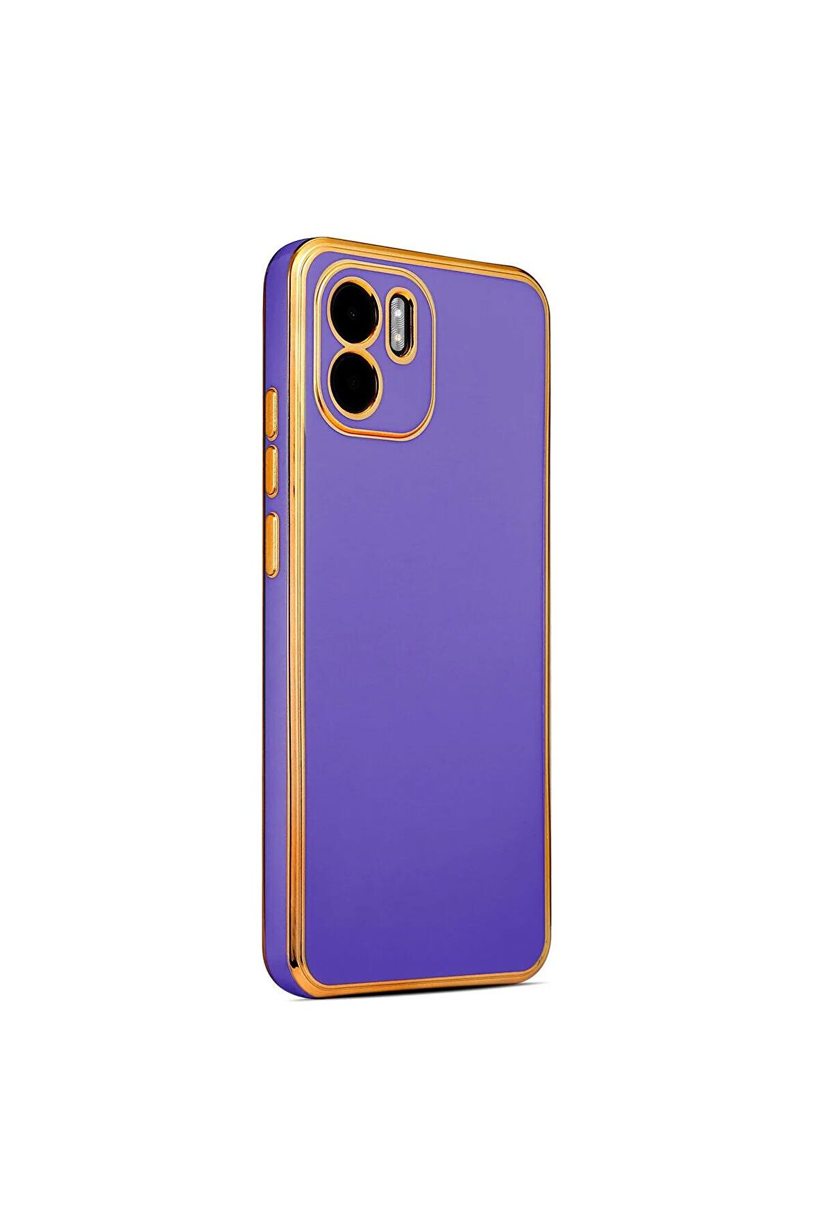Xiaomi Redmi A1 Kılıf Kenarları Gold Kamera Korumalı Renkli Pastel Silikon Derin Mor