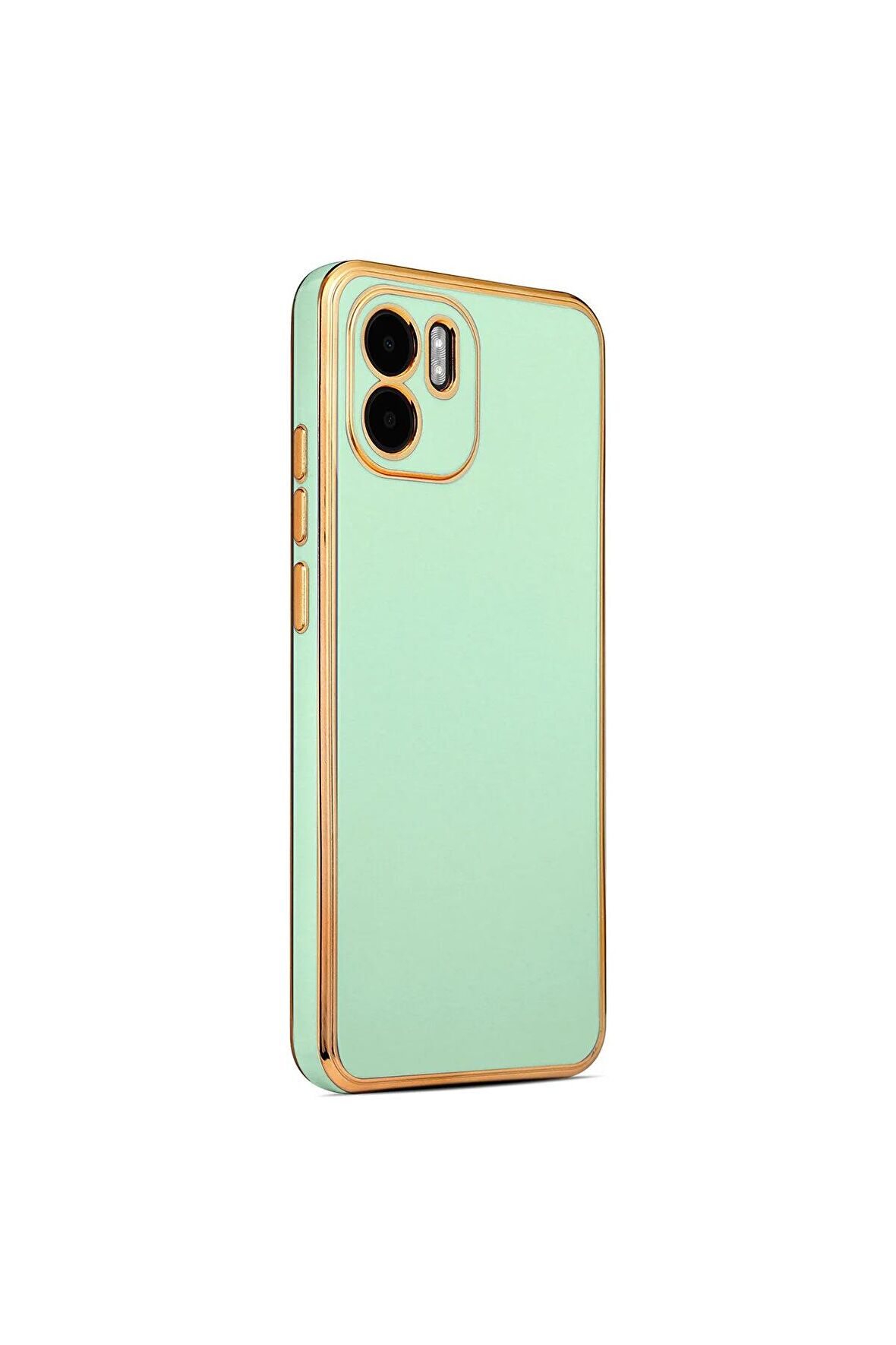Xiaomi Redmi A1 Kılıf Kenarları Gold Kamera Korumalı Renkli Pastel Silikon Açık Yeşil