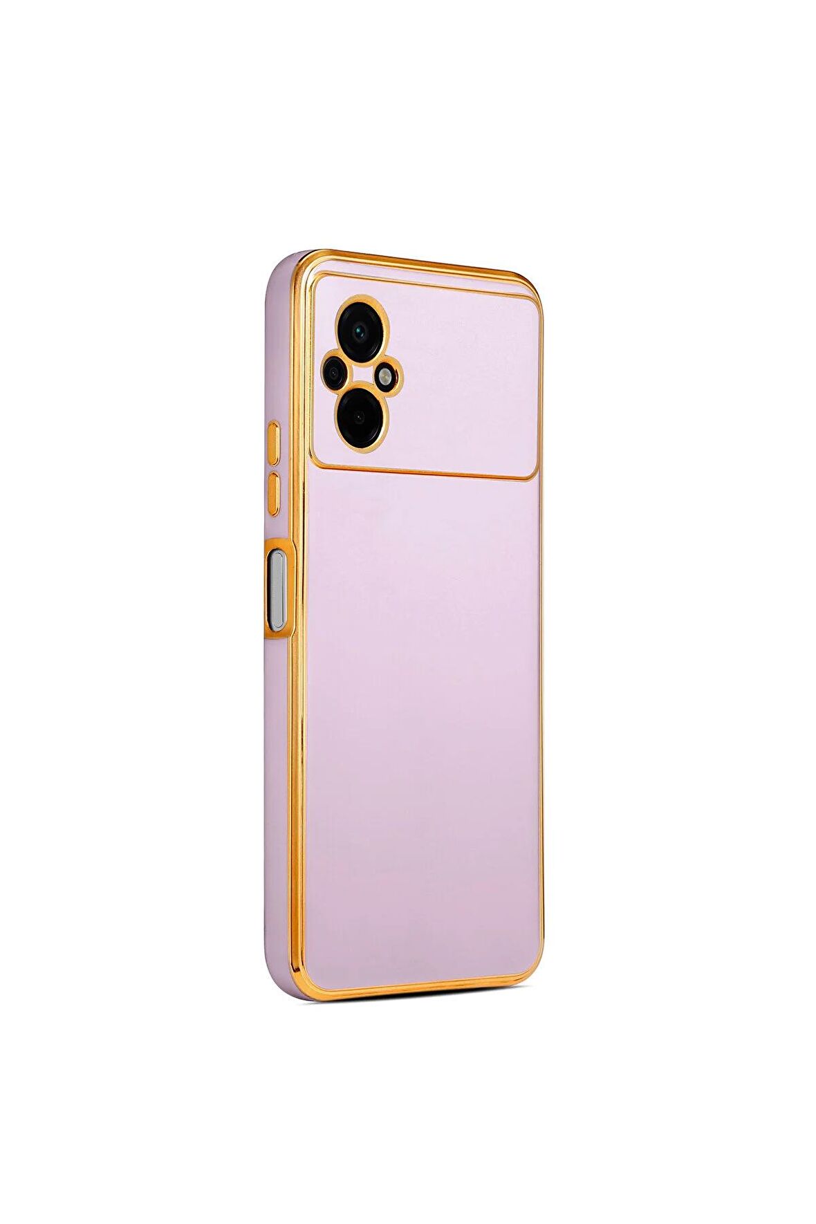 Xiaomi Poco M5 Kılıf Kenarları Gold Kamera Korumalı Renkli Pastel Silikon Lila