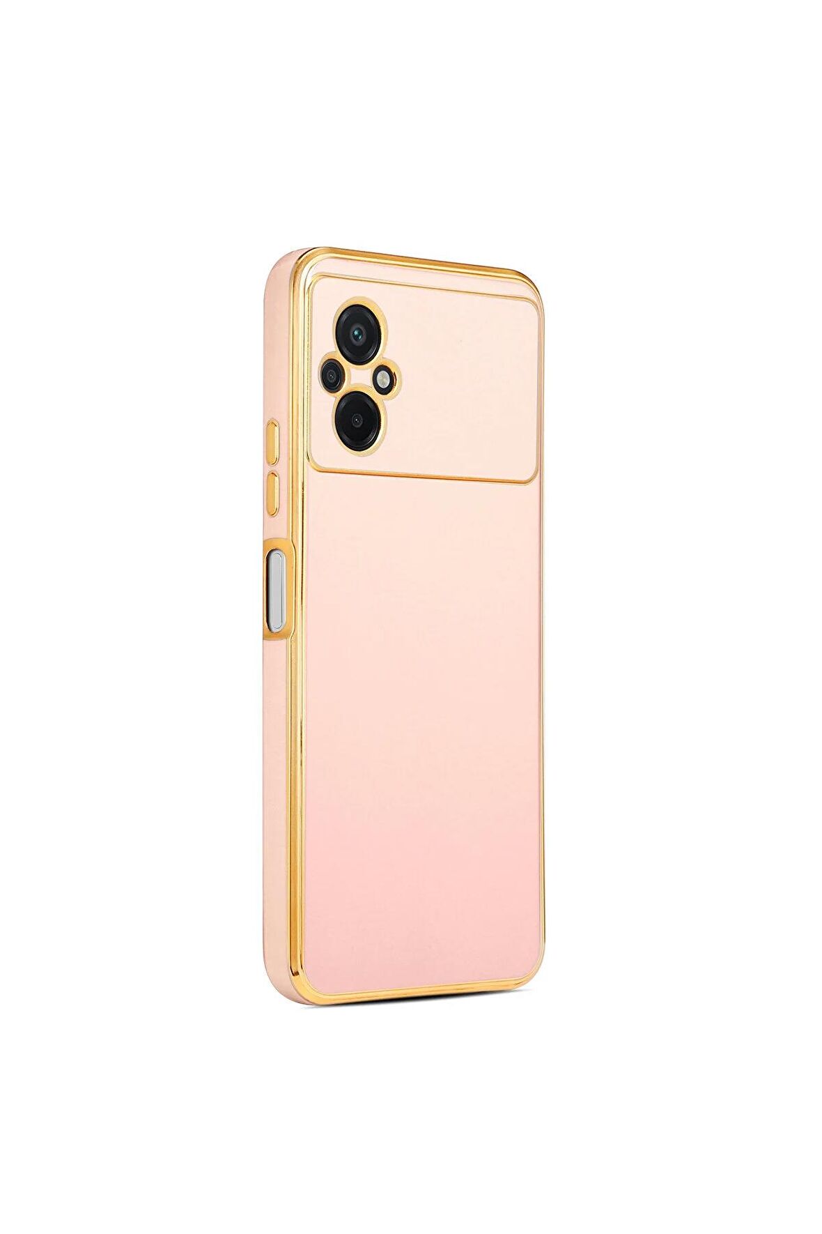 Xiaomi Poco M5 Kılıf Kenarları Gold Kamera Korumalı Renkli Pastel Silikon Rose Gold