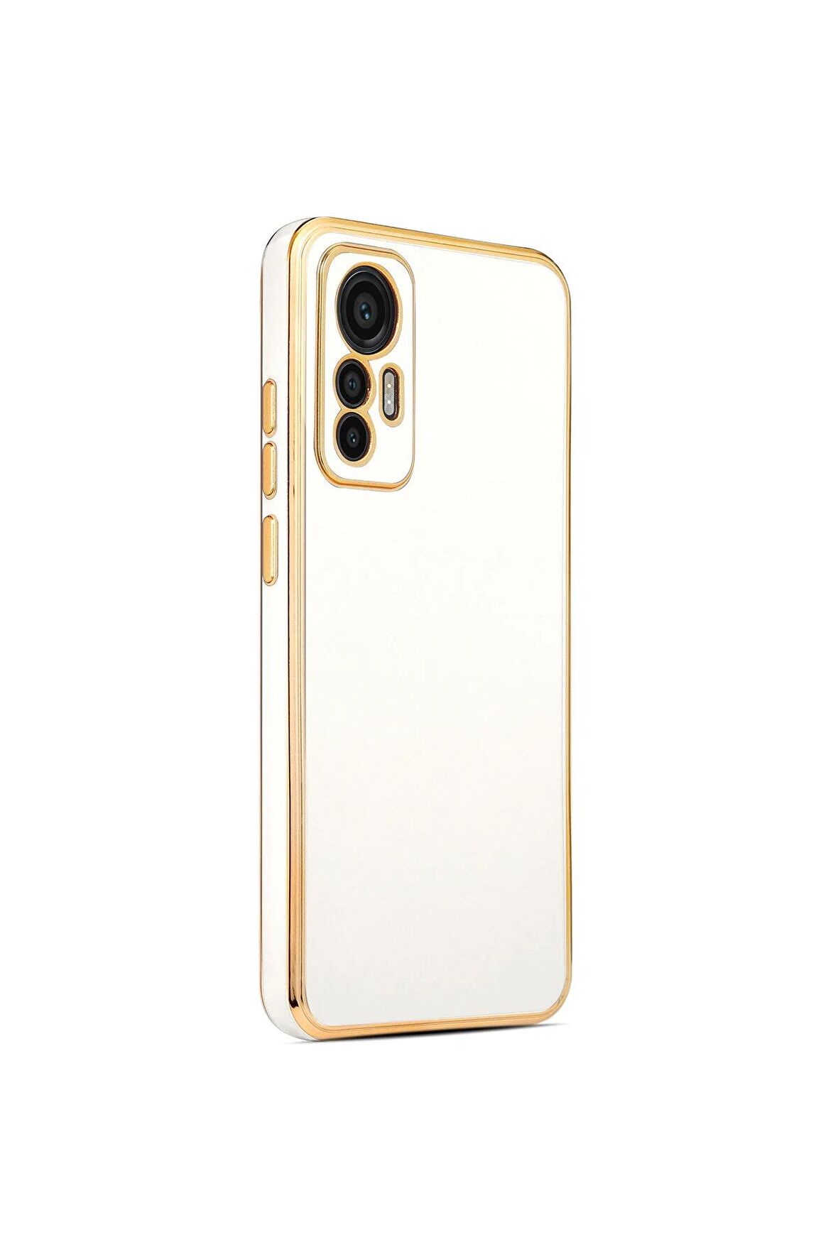 Xiaomi Mi 12 Lite Kılıf Kenarları Gold Kamera Korumalı Renkli Pastel Silikon Beyaz