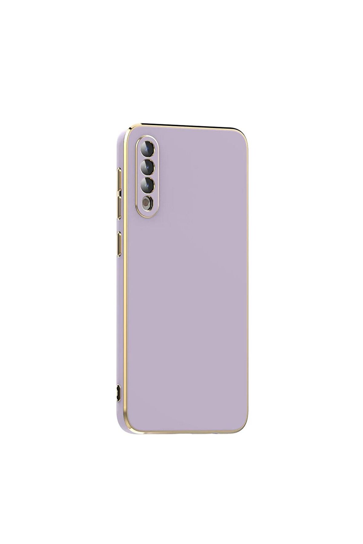 Samsung Galaxy A50 Kılıf Kenarları Gold Kamera Korumalı Renkli Pastel Silikon Lila