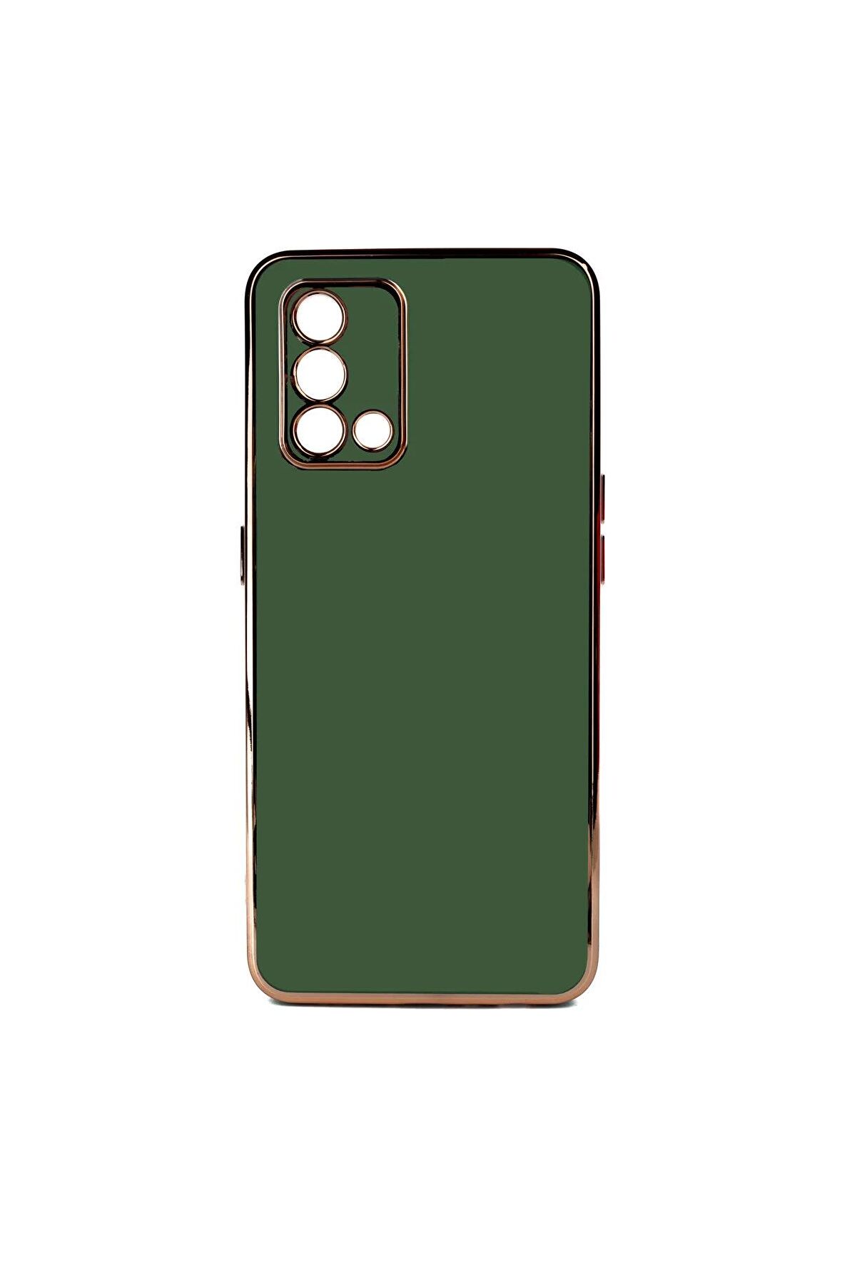 Oppo A74 4G Uyumlu Kılıf Kenarları Gold Kamera Korumalı Renkli Pastel Silikon Koyu Yeşil