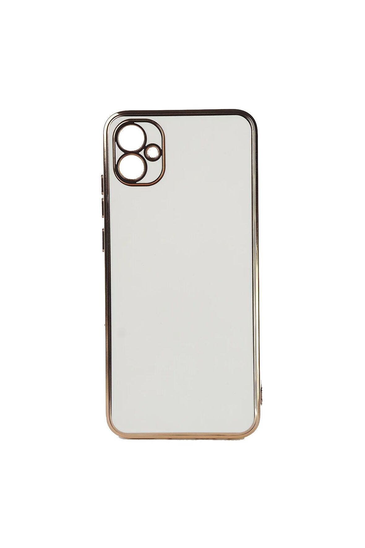 Samsung Galaxy A04E Kılıf Kenarları Gold Kamera Korumalı Renkli Pastel Silikon Beyaz