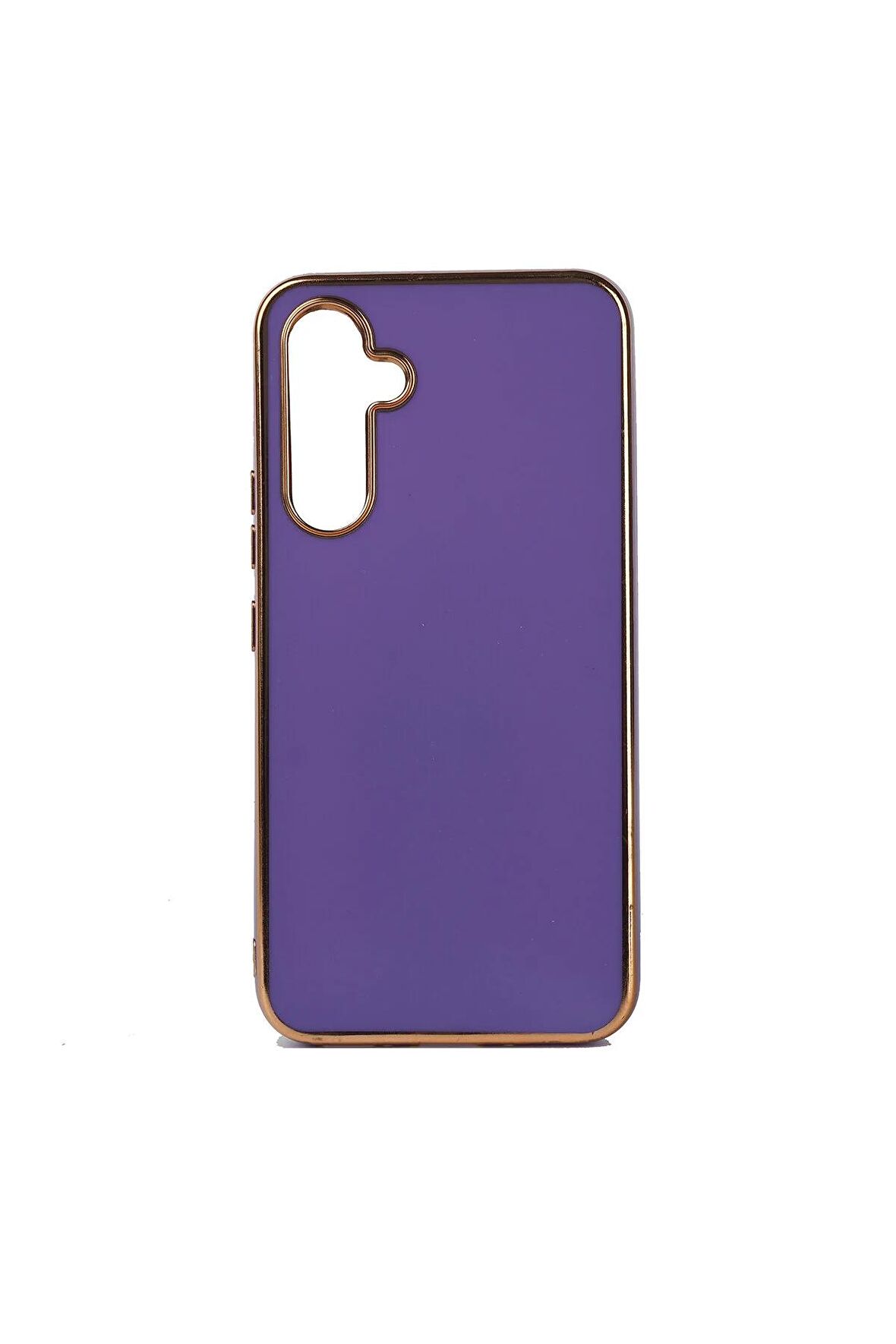 Samsung Galaxy A34 Kılıf Kenarları Gold Kamera Korumalı Renkli Pastel Silikon Derin Mor