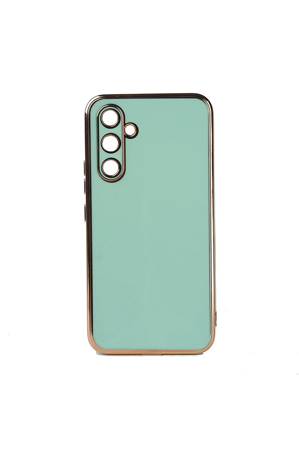 Samsung Galaxy A54 Kılıf Kenarları Gold Kamera Korumalı Renkli Pastel Silikon Açık Yeşil