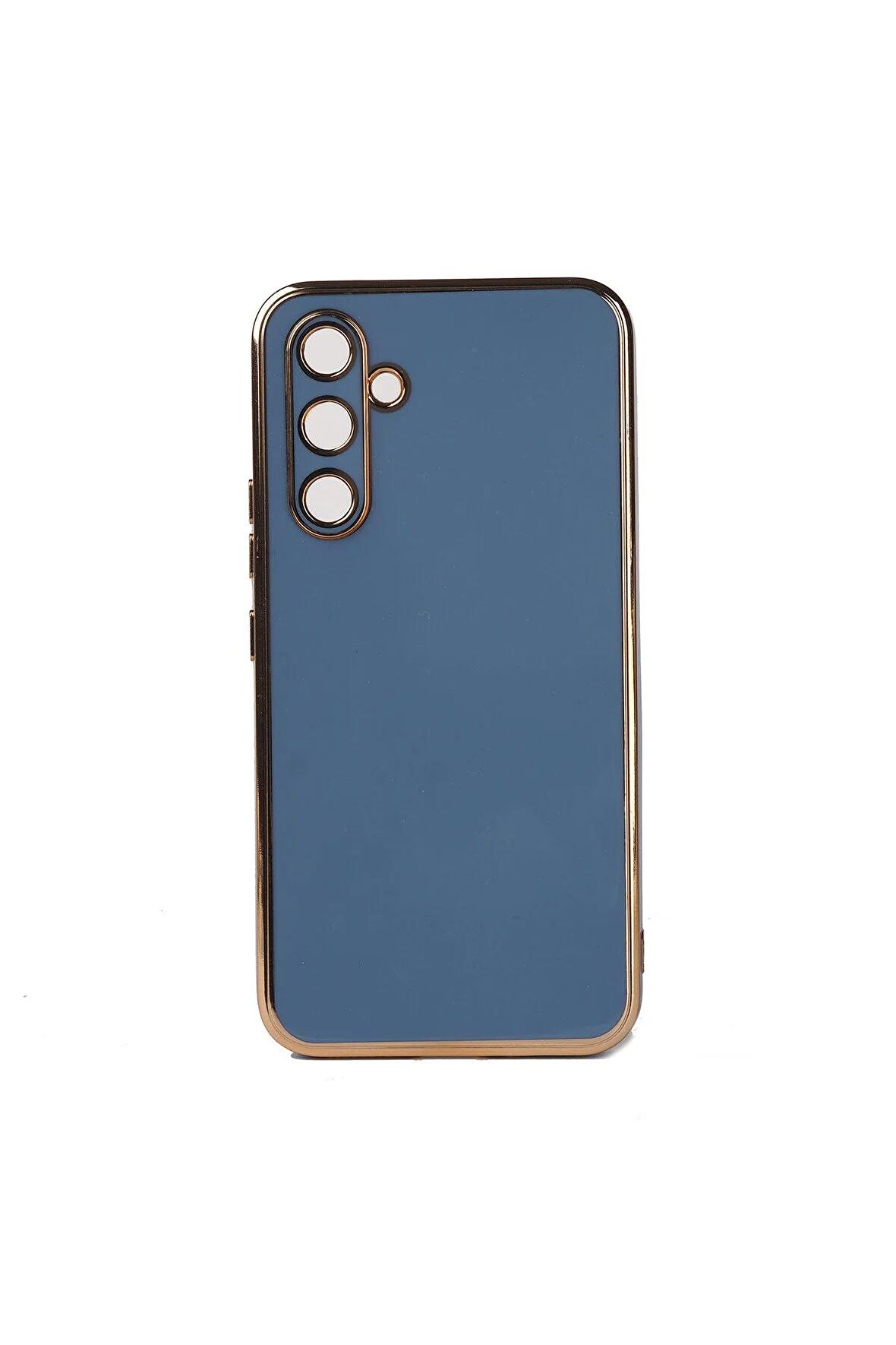 Samsung Galaxy A54 Kılıf Kenarları Gold Kamera Korumalı Renkli Pastel Silikon Mavi