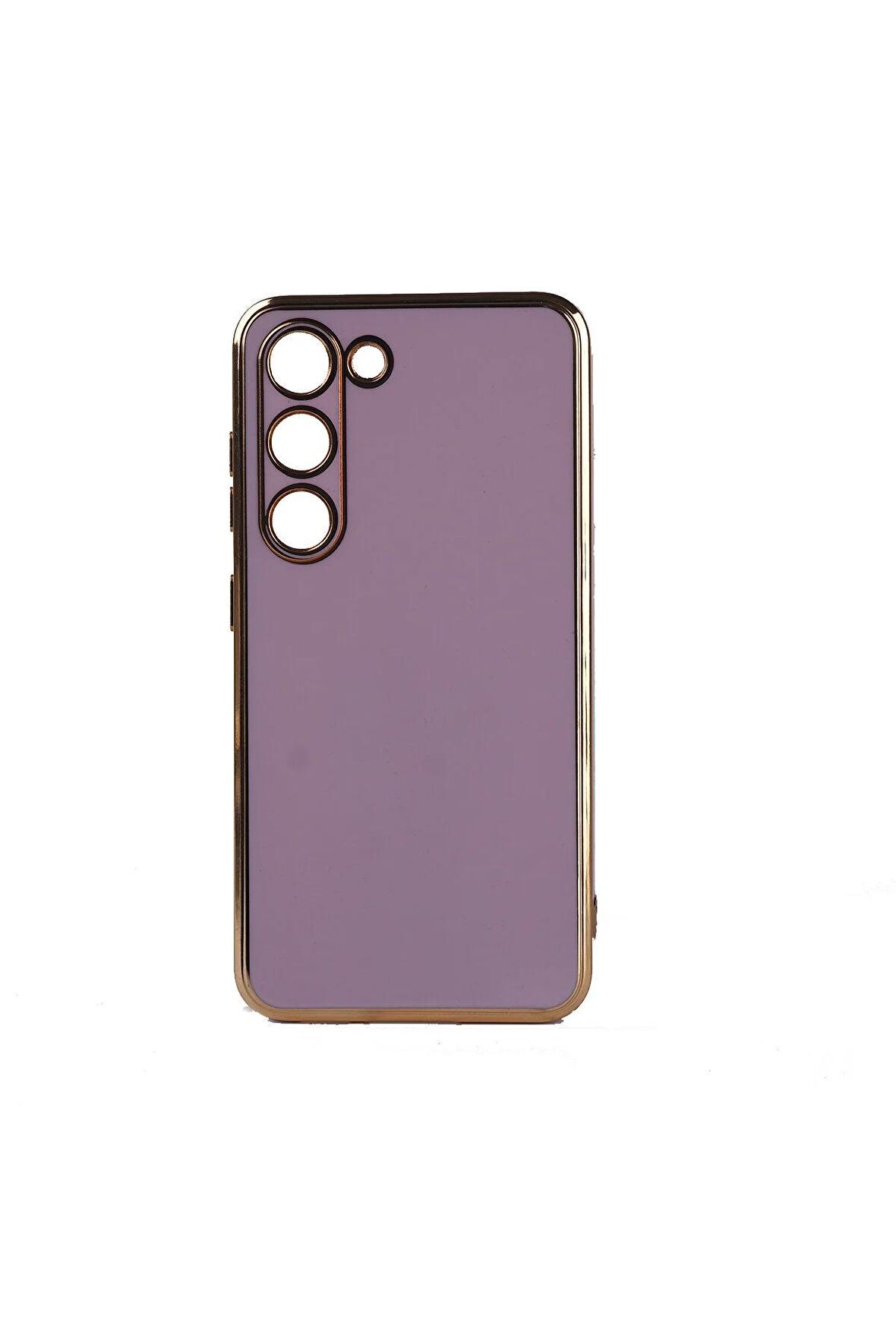 Samsung Galaxy S23 Plus Kılıf Kenarları Gold Kamera Korumalı Renkli Pastel Silikon Lila