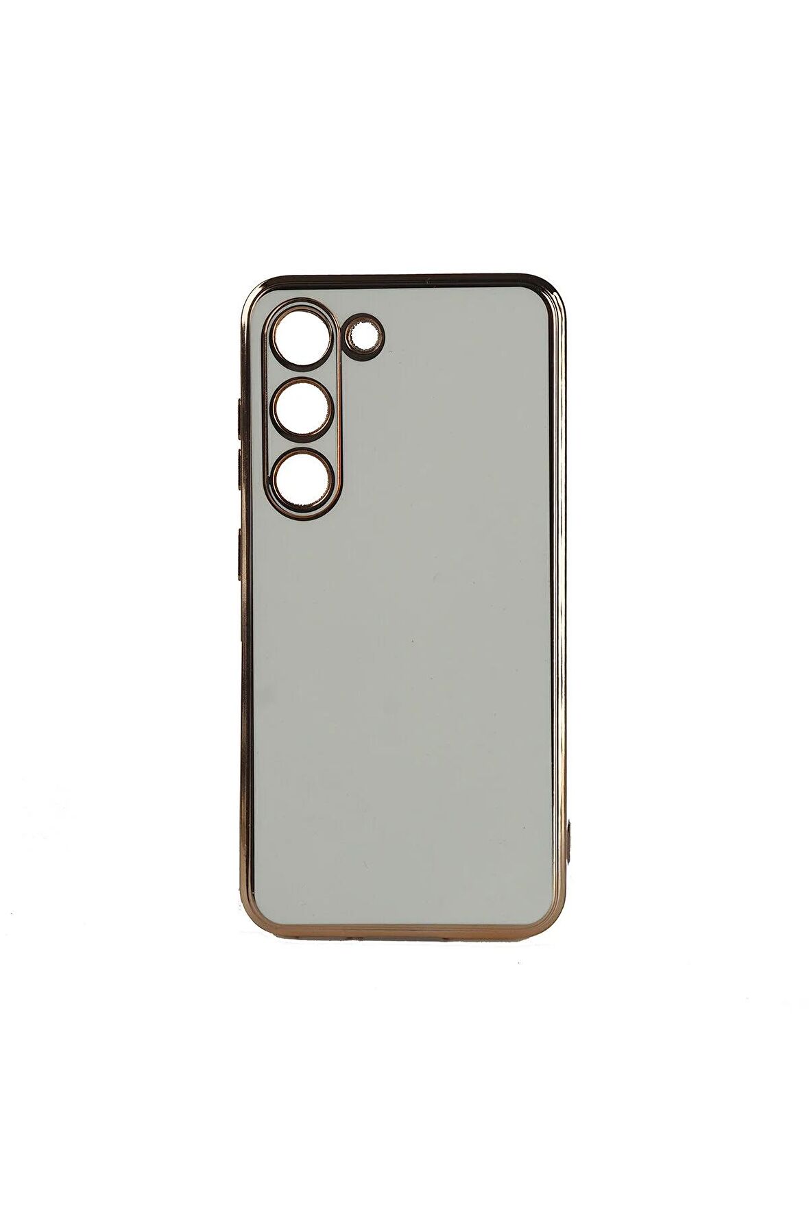 Samsung Galaxy S23 Plus Kılıf Kenarları Gold Kamera Korumalı Renkli Pastel Silikon Beyaz