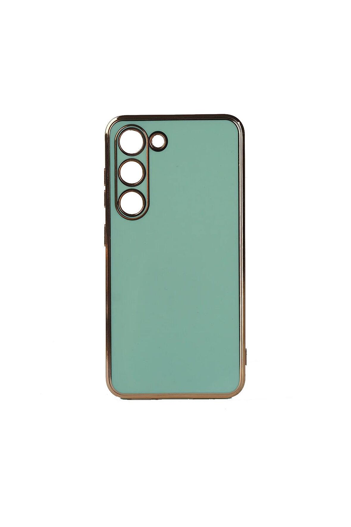 Samsung Galaxy S23 Plus Kılıf Kenarları Gold Kamera Korumalı Renkli Pastel Silikon Açık Yeşil