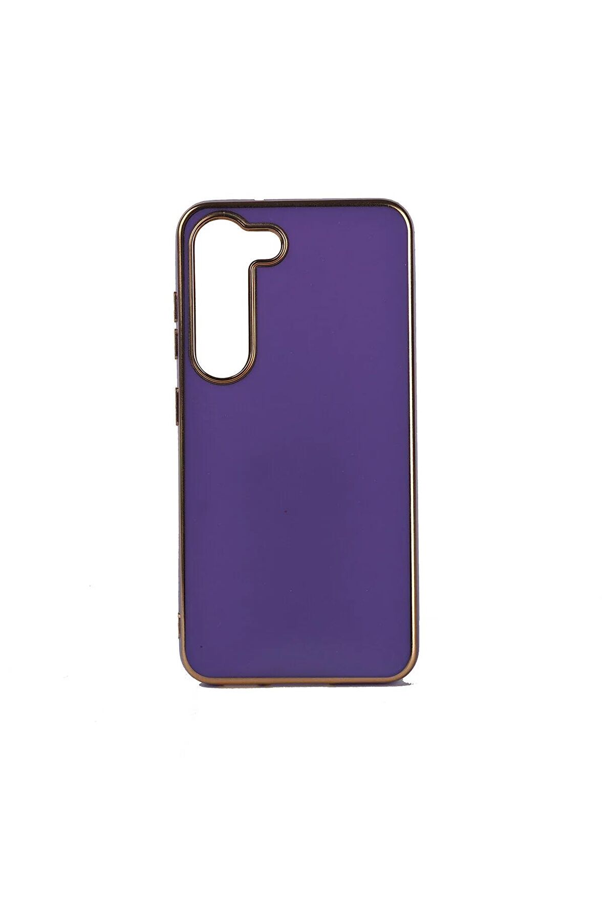 Samsung Galaxy S23 Plus Kılıf Kenarları Gold Kamera Korumalı Renkli Pastel Silikon Derin Mor