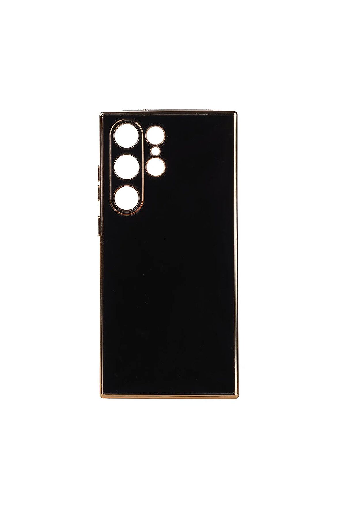 Samsung Galaxy S23 Ultra Kılıf Kenarları Gold Kamera Korumalı Renkli Pastel Silikon Siyah