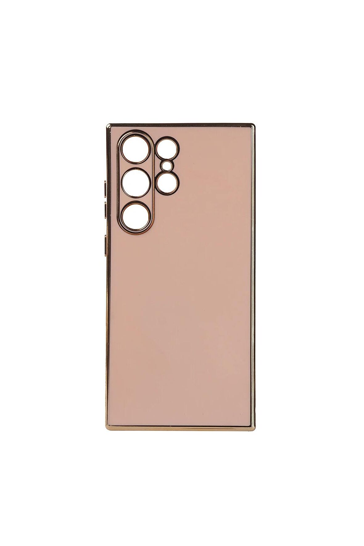 Samsung Galaxy S23 Ultra Kılıf Kenarları Gold Kamera Korumalı Renkli Pastel Silikon Rose Gold