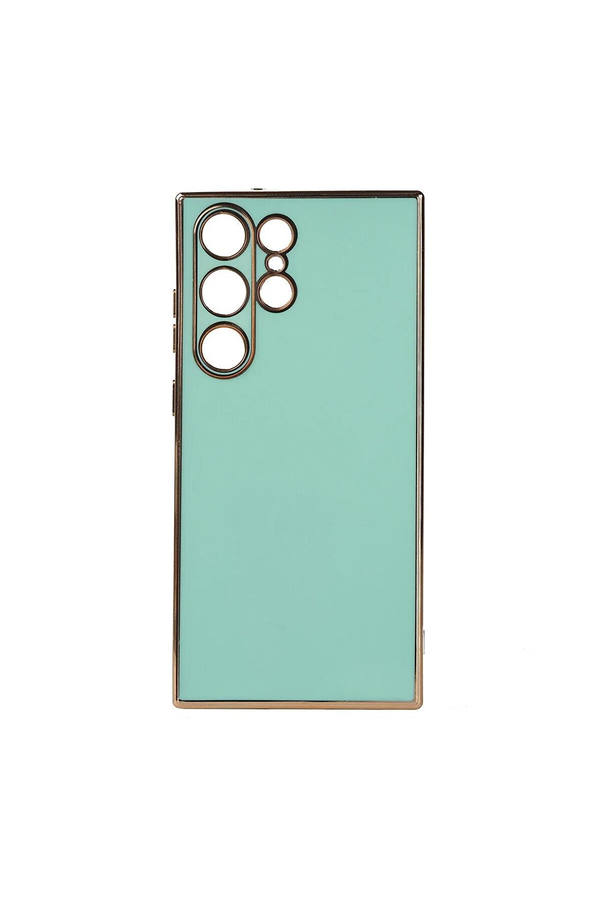 Samsung Galaxy S23 Ultra Kılıf Kenarları Gold Kamera Korumalı Renkli Pastel Silikon Açık Yeşil